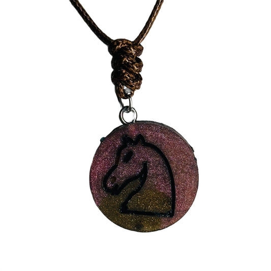 Dark Bronze Knight - Handmade Resin Chess Necklace