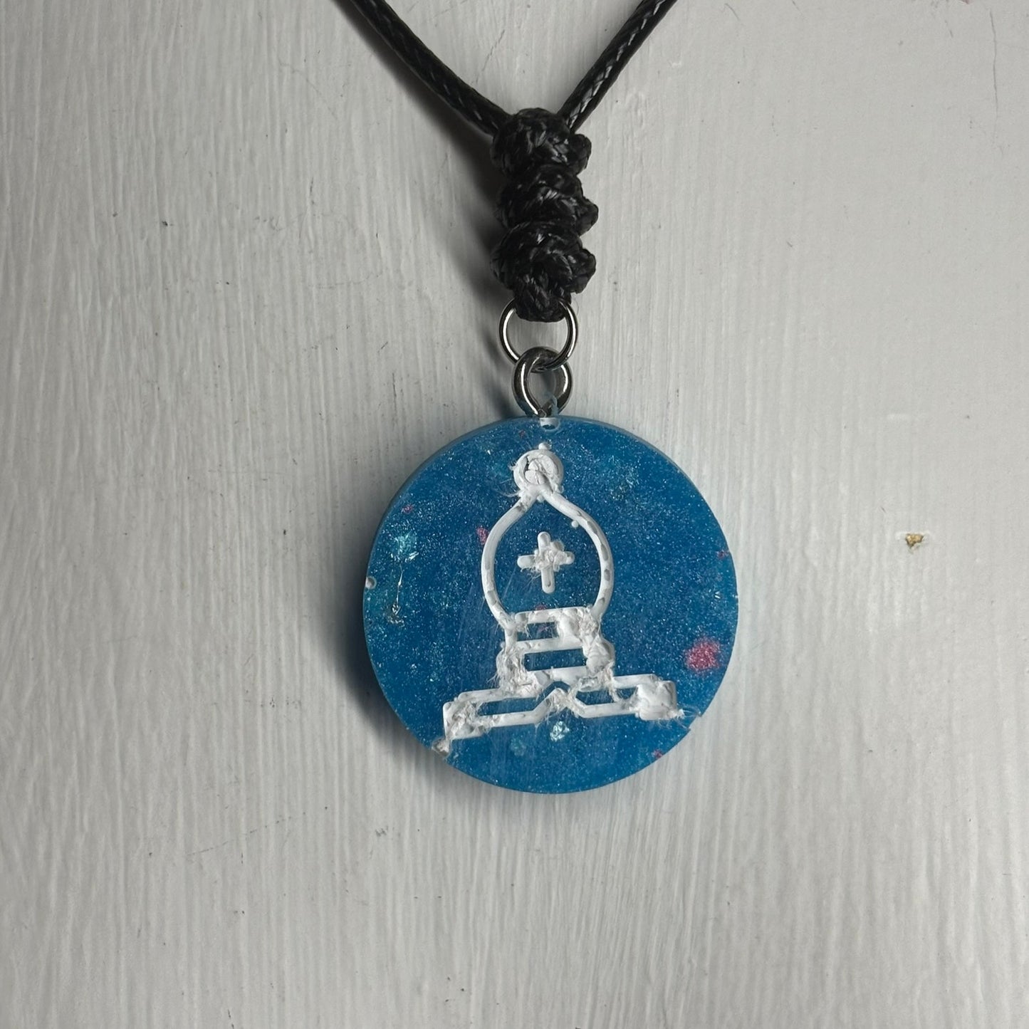 Crystal Blue Bishop - Handmade Resin Chess Necklace