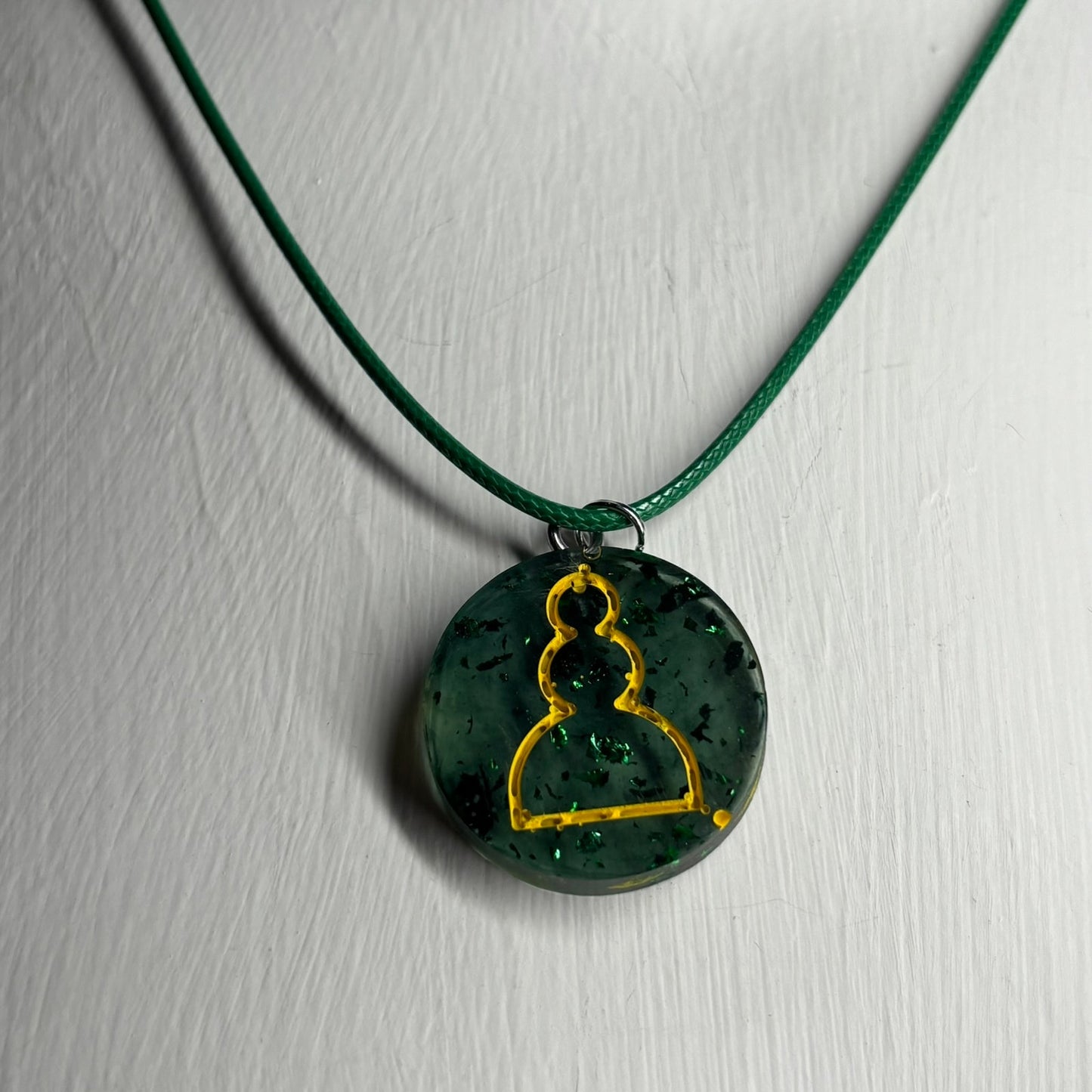 Green Crystal Pawn - Handmade Resin Chess Necklace