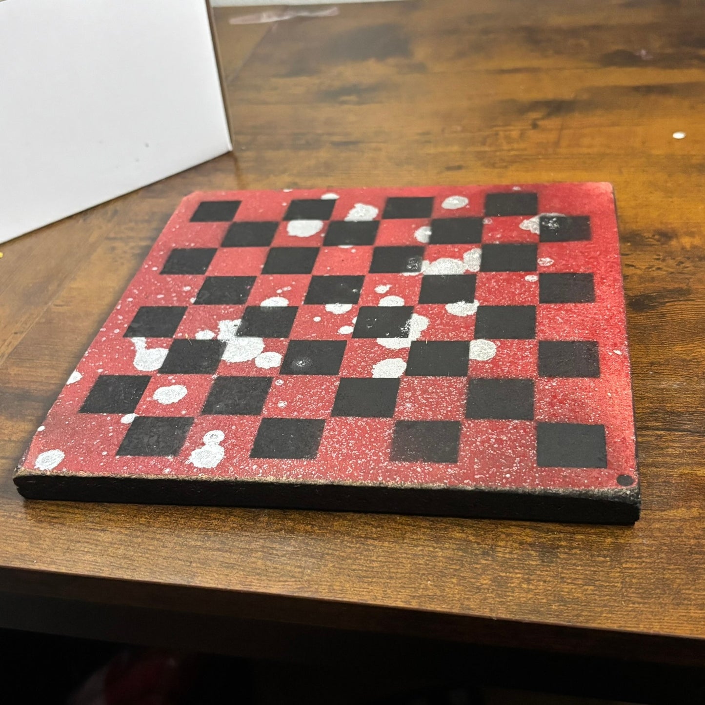 Red & Black Chrome Drip - Painted Double Sided Chess Board