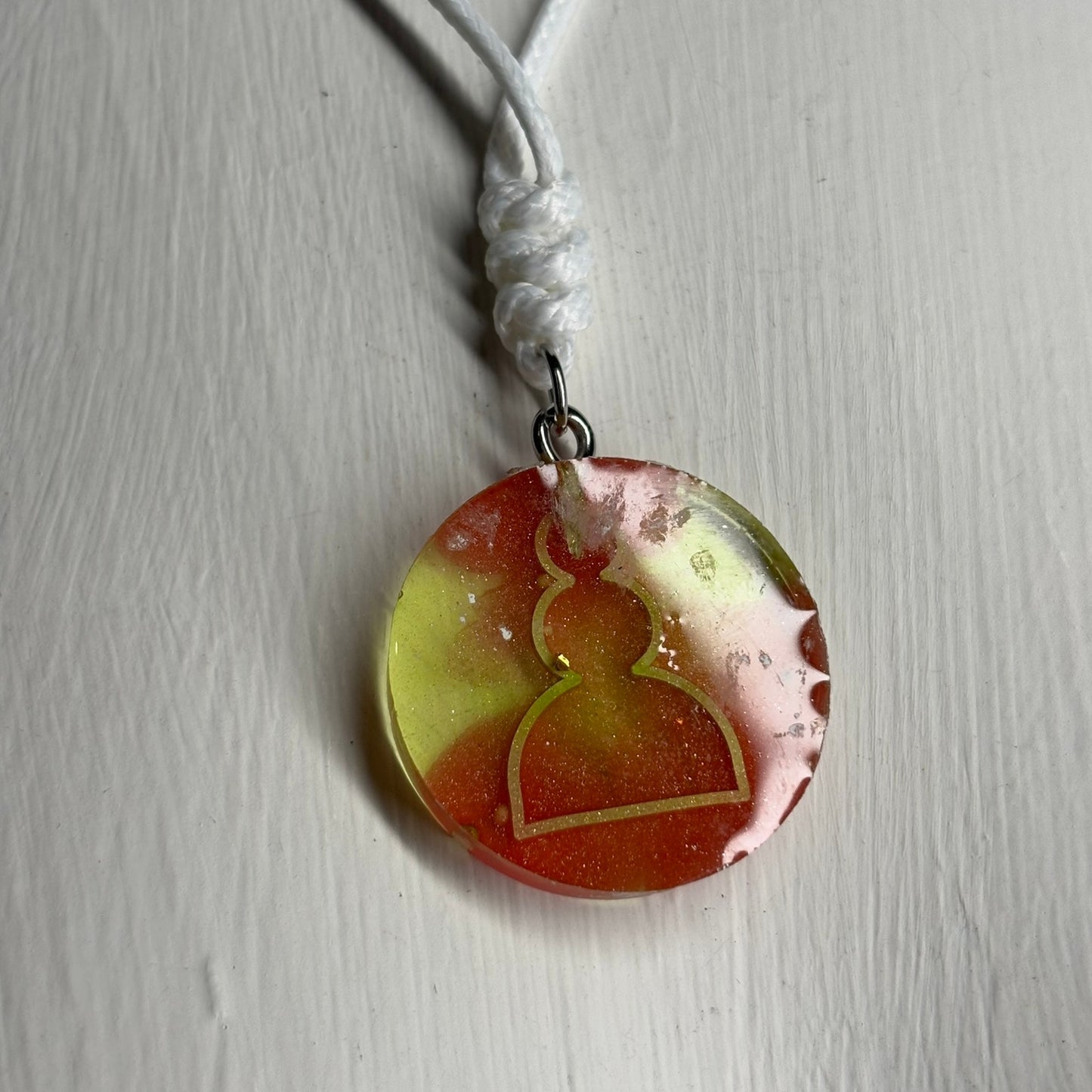 Lime Green Red Enmeshment - Handmade Resin Chess Necklace