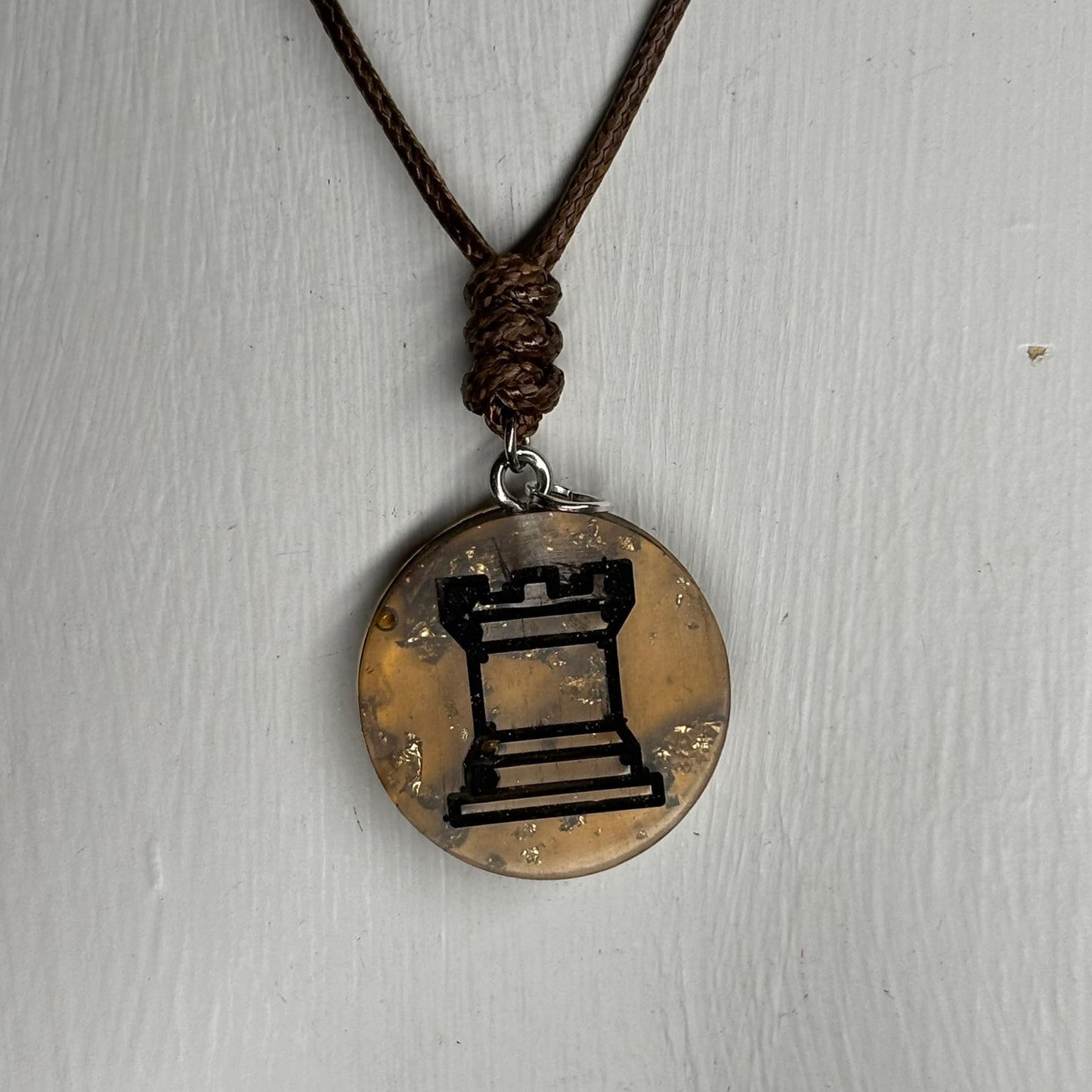 Amber Rook - Handmade Resin Chess Necklace