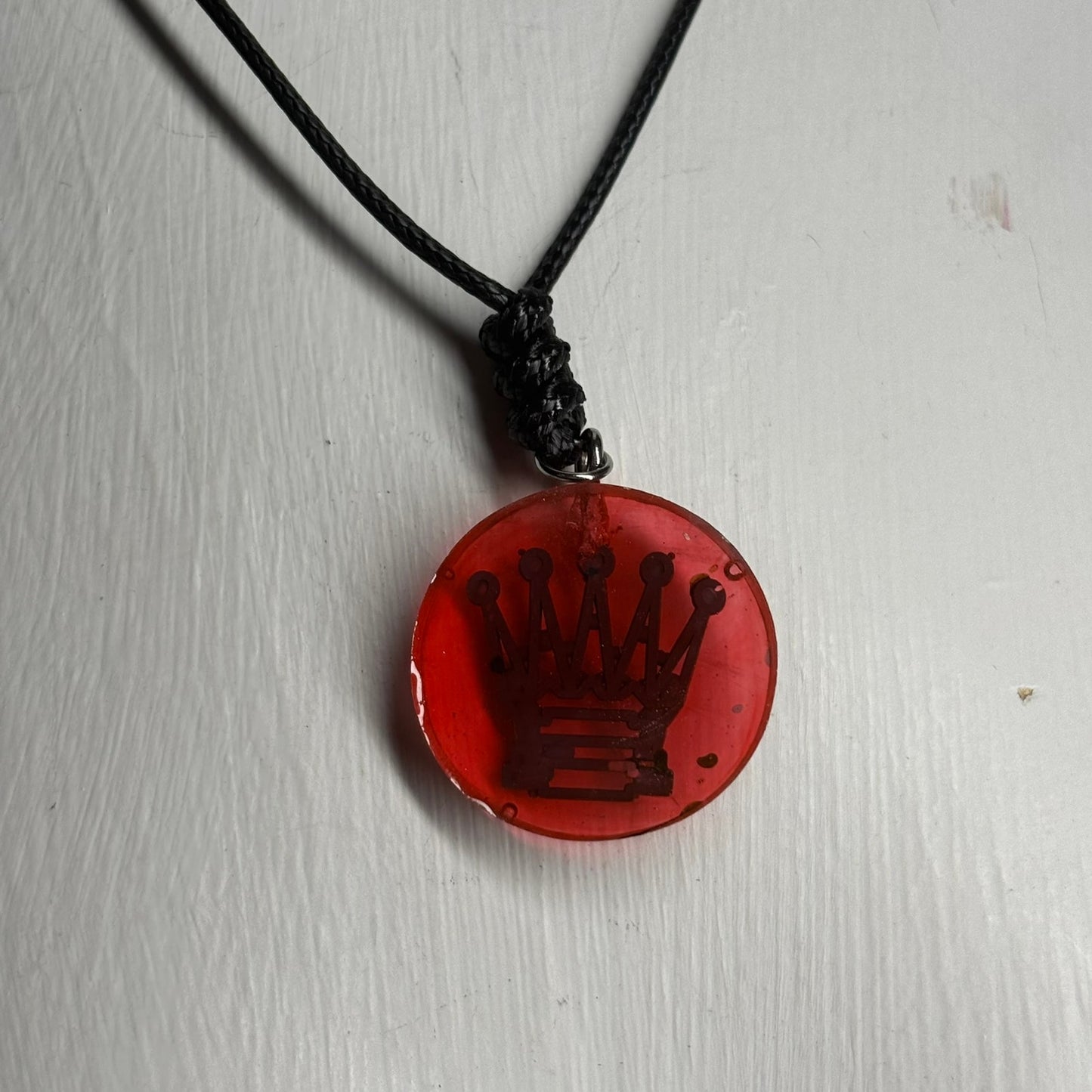 Blue Stamped Queen - Handmade Resin Chess Necklace