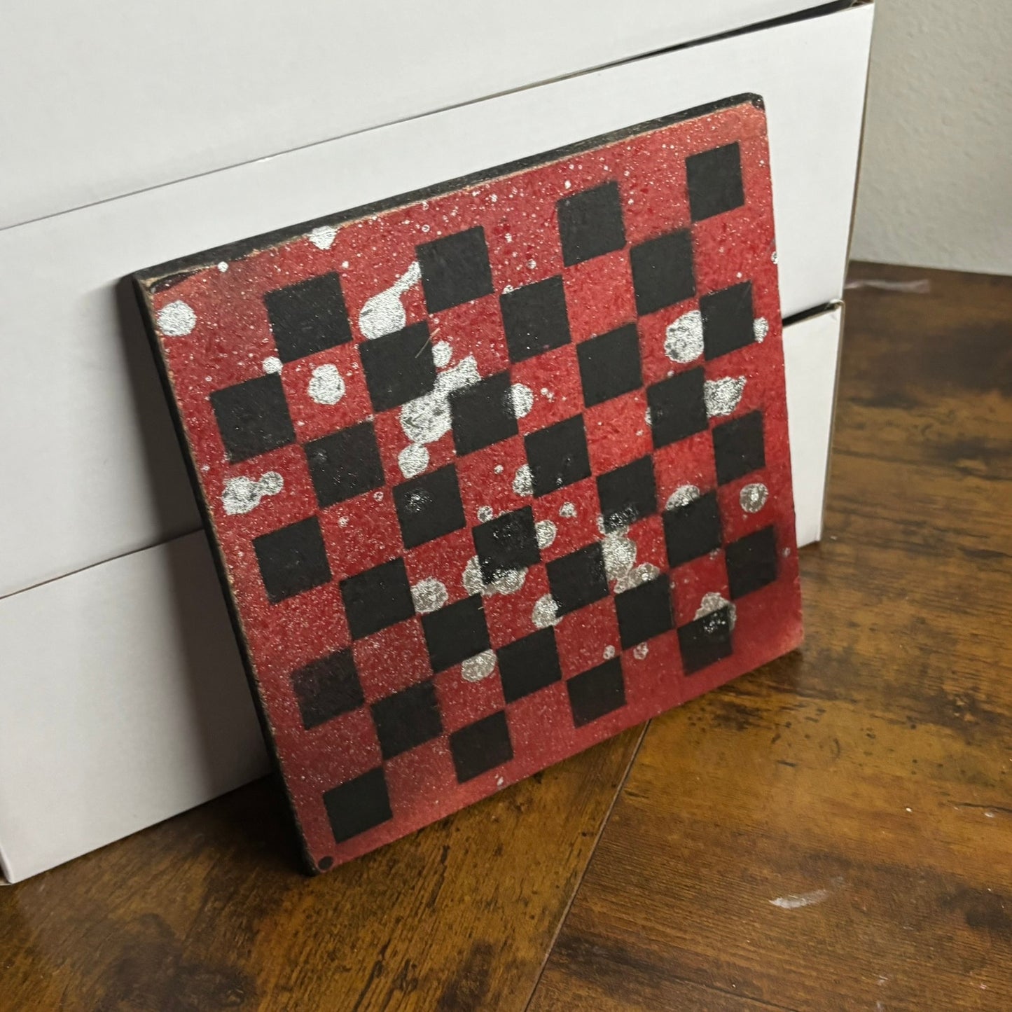 Red & Black Chrome Drip - Painted Double Sided Chess Board