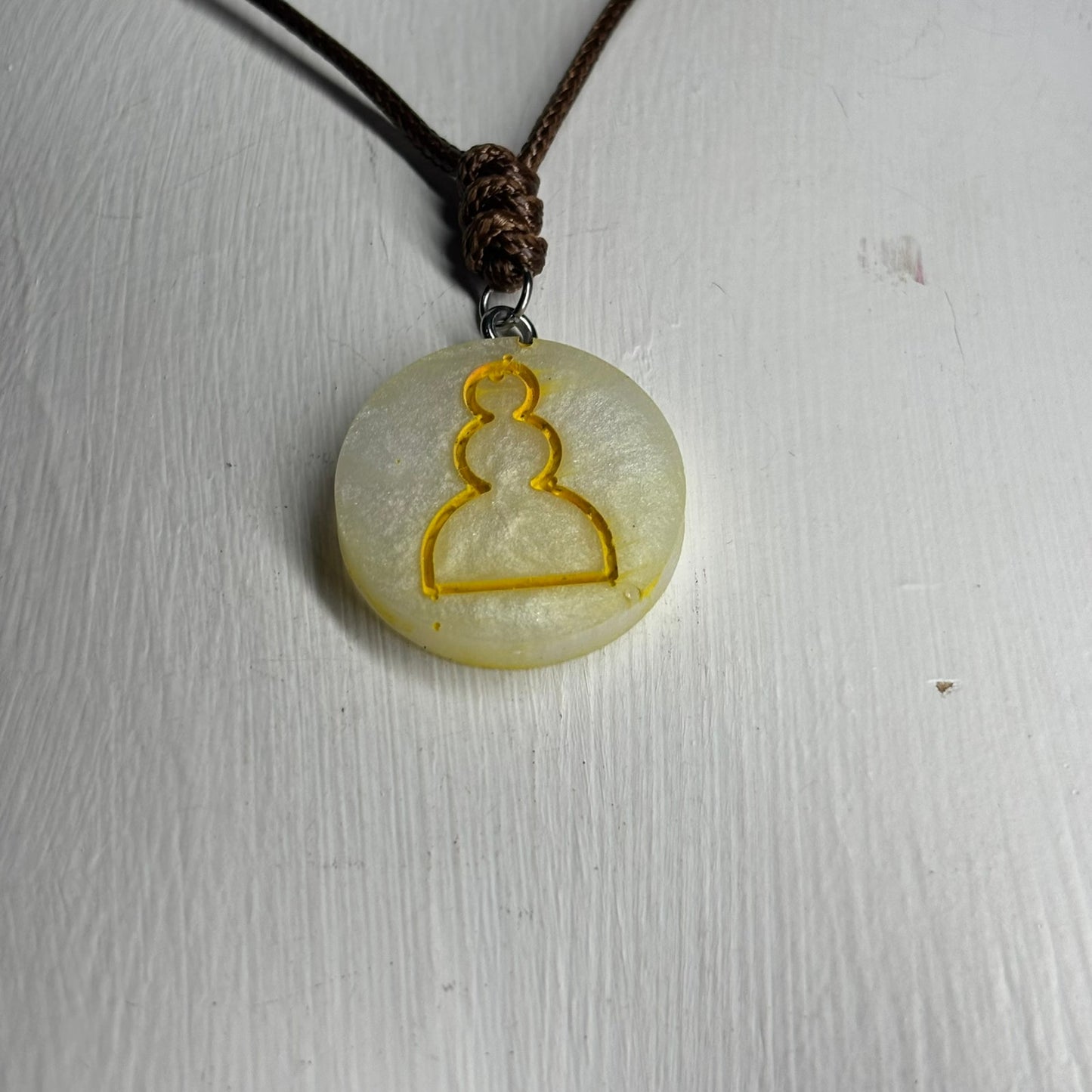 Yellow White Pawn - Handmade Resin Chess Necklace