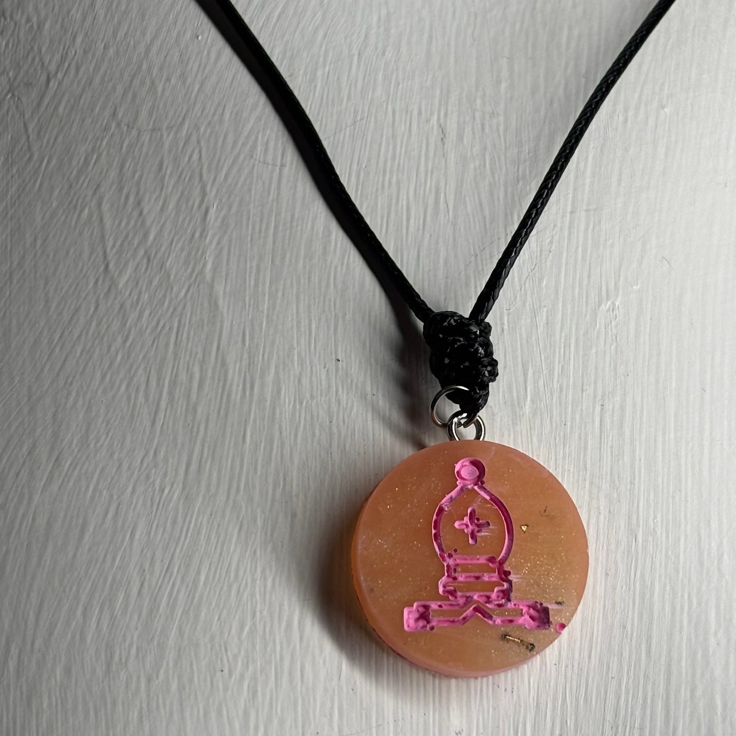 Pink Cream Bishop - Handmade Resin Chess Necklace