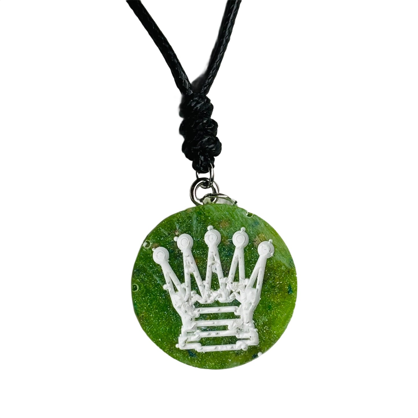 Green Crystal Queen - Handmade Resin Chess Necklace