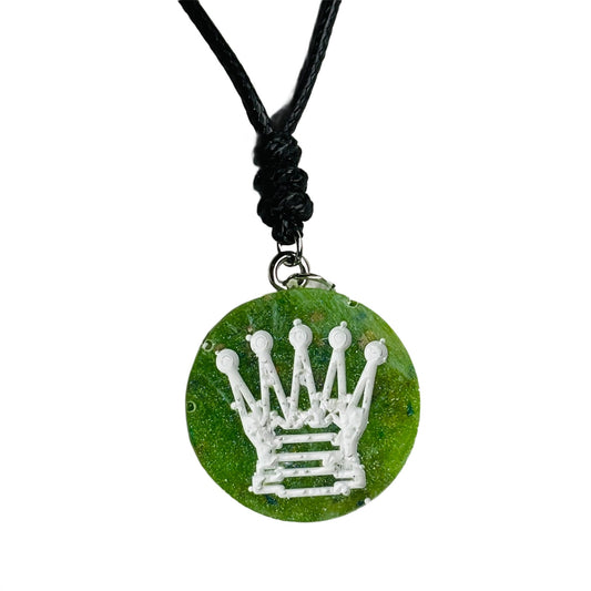Green Crystal Queen - Handmade Resin Chess Necklace