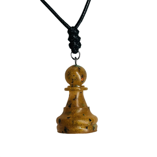 Spotted Gold Pawn - Handmade Resin Chess Necklace