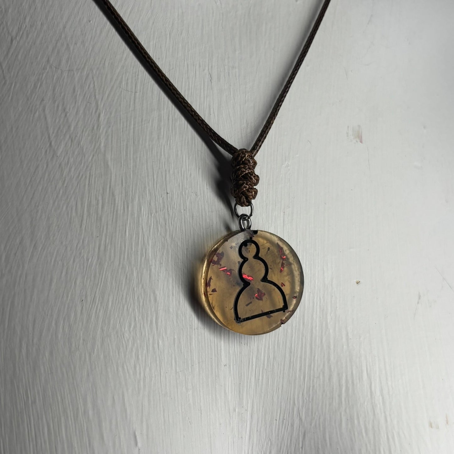Vintage Amber Pawn - Handmade Resin Chess Necklace
