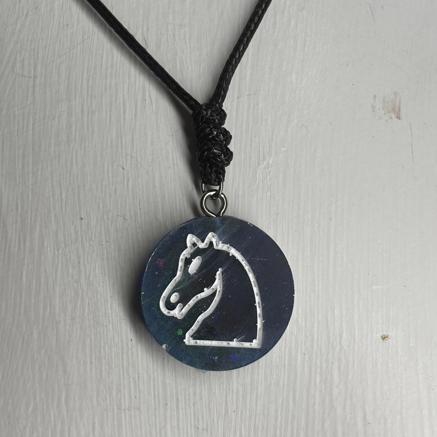 Blue Knight - Handmade Resin Chess Necklace