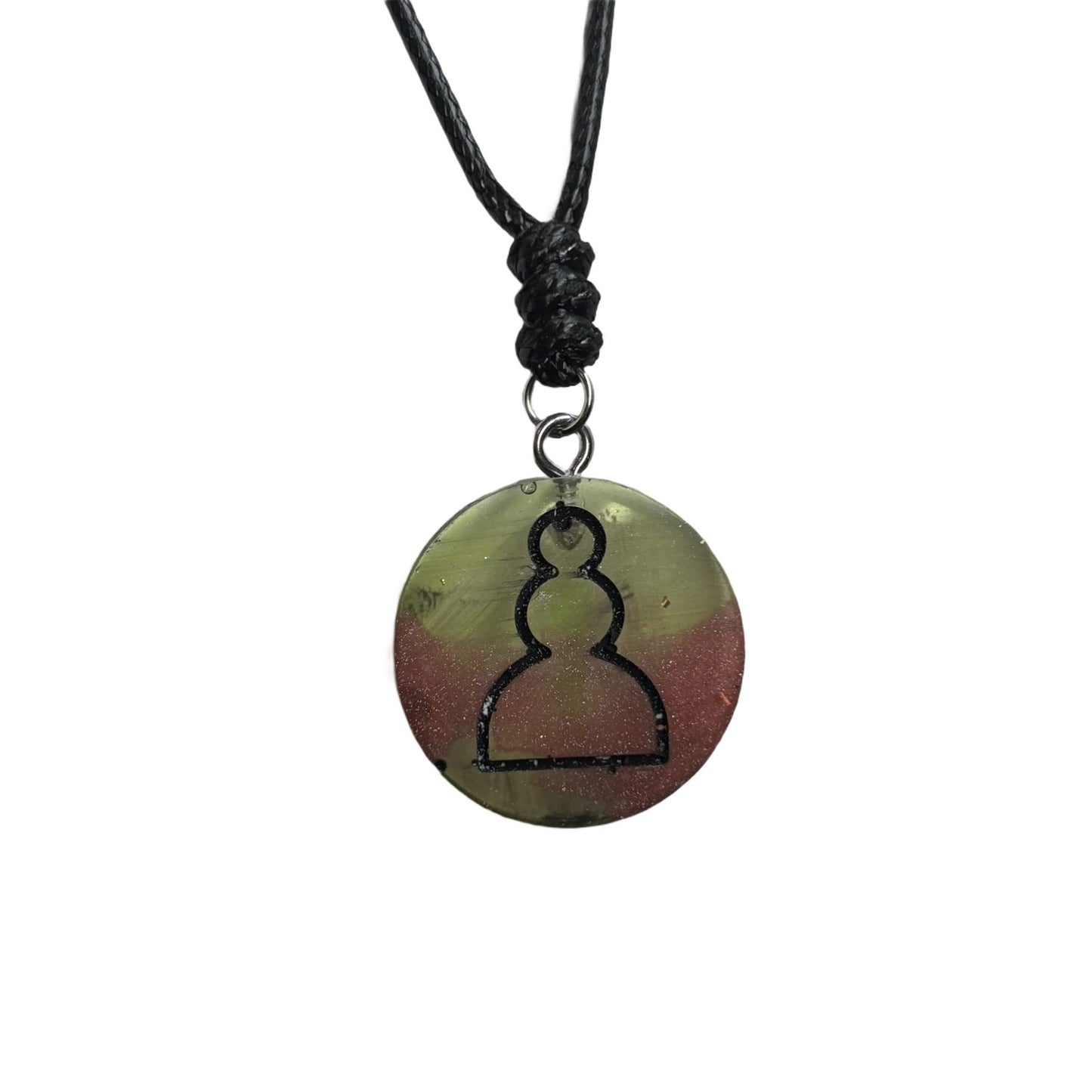 Pink Green Swirl Pawn - Handmade Resin Chess Necklace