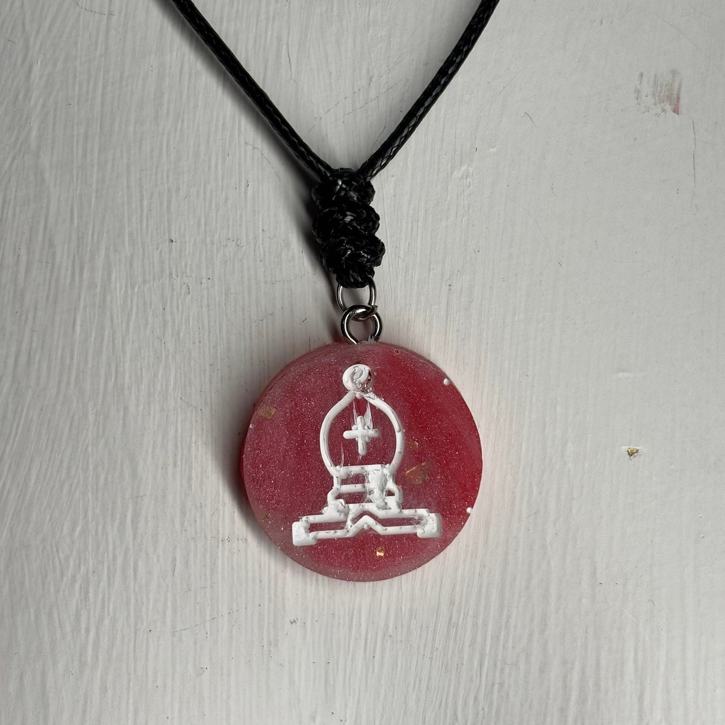 Candy Red Bishop - Handmade Resin Chess Necklace - Flat Edition