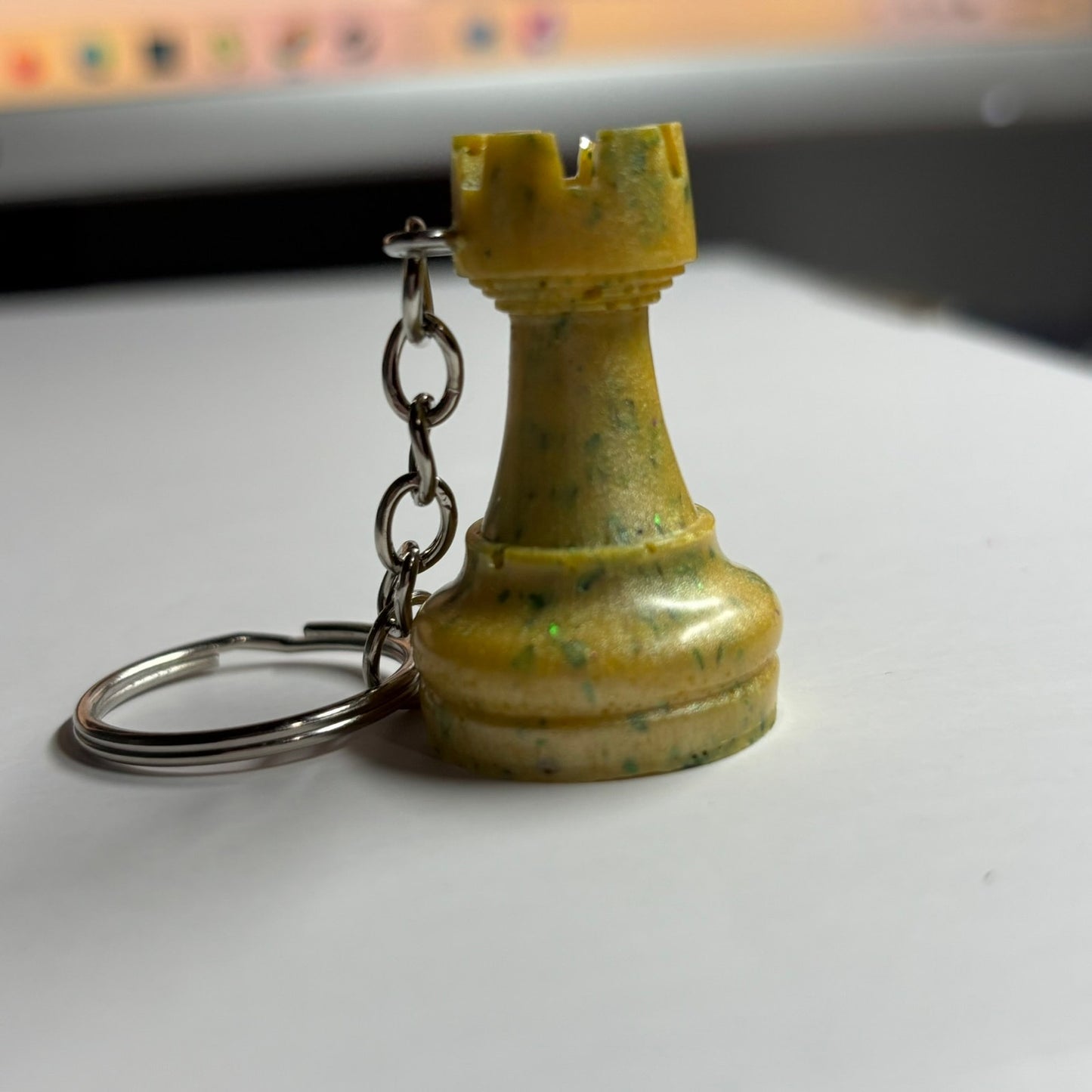Yellow Emerald Green Rook - Handmade Resin Keychain
