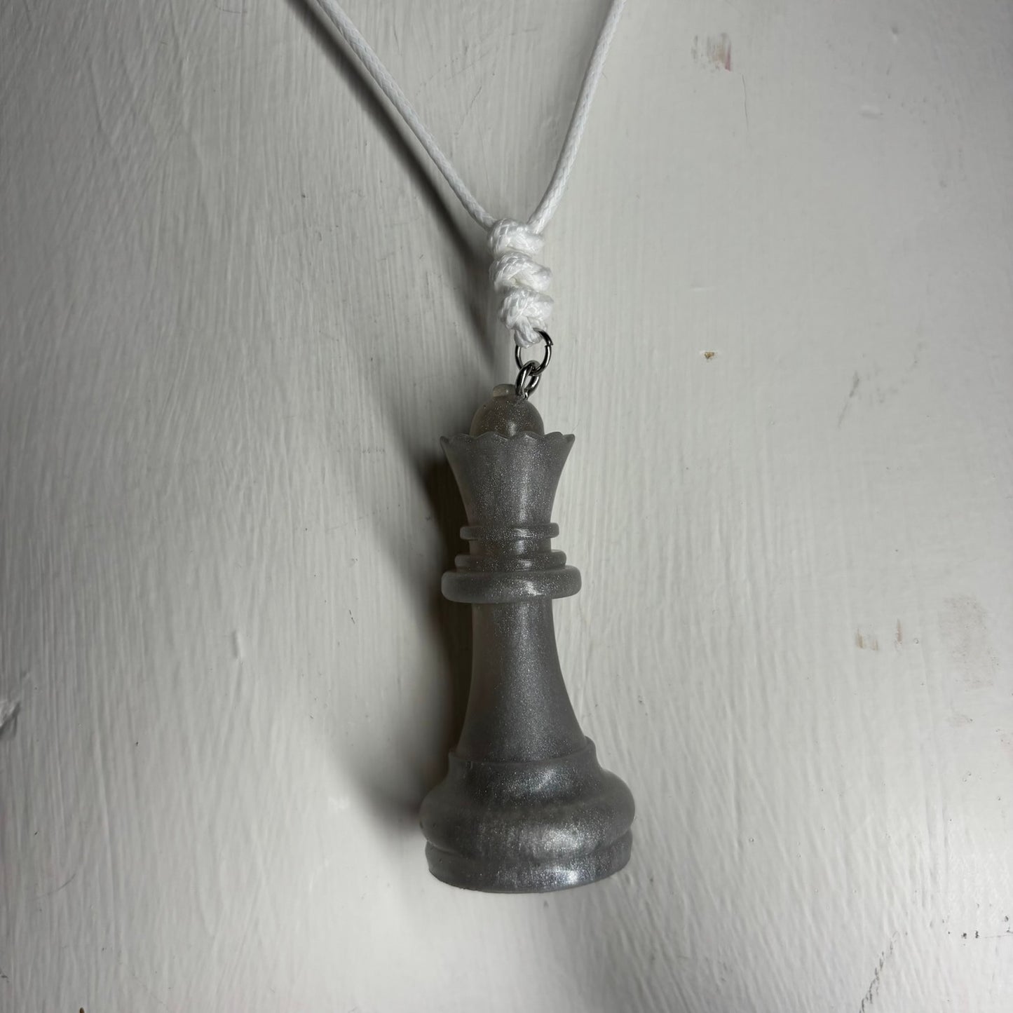 Simple Gray Queen - Handmade Resin Chess Necklace