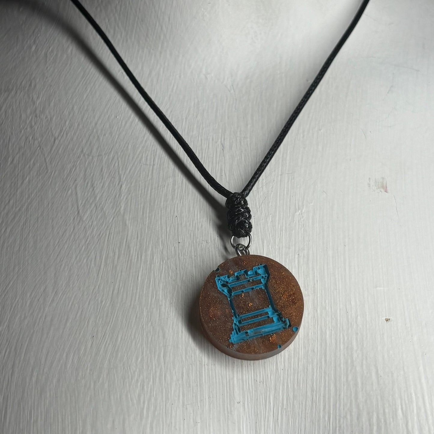 Copper Blue Rook - Handmade Resin Chess Necklace