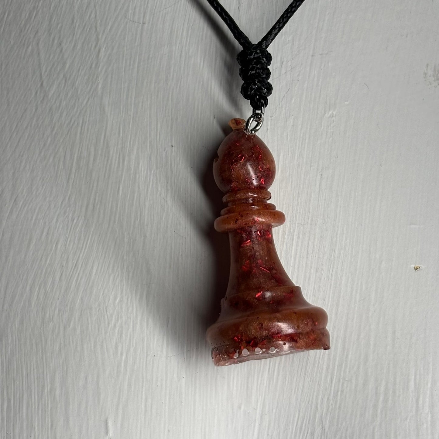 Crystal Fire Red Bishop - Handmade Resin Chess Necklace
