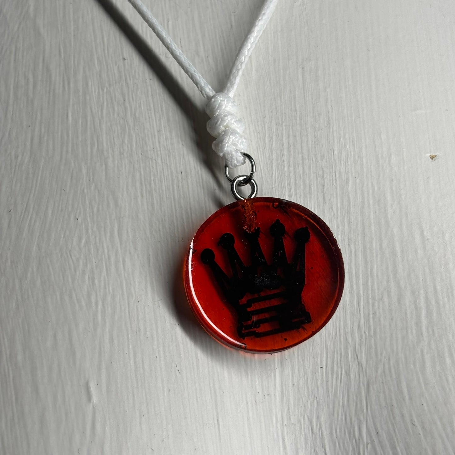 Warm Red Queen - Handmade Resin Chess Necklace