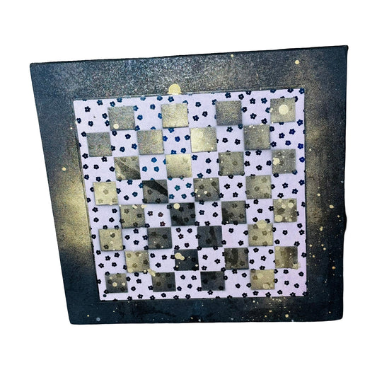 Pink Flowered Golden Hue - Large Scrapbook Chess Board