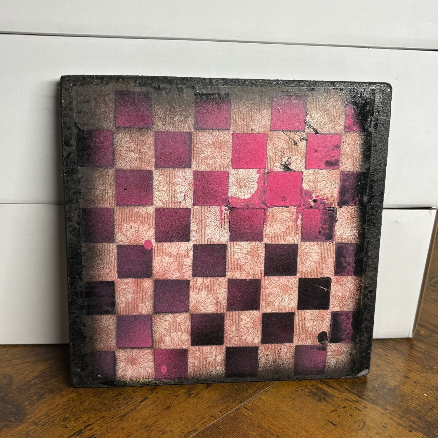 Gray & Red - Painted Double Sided Chess Board