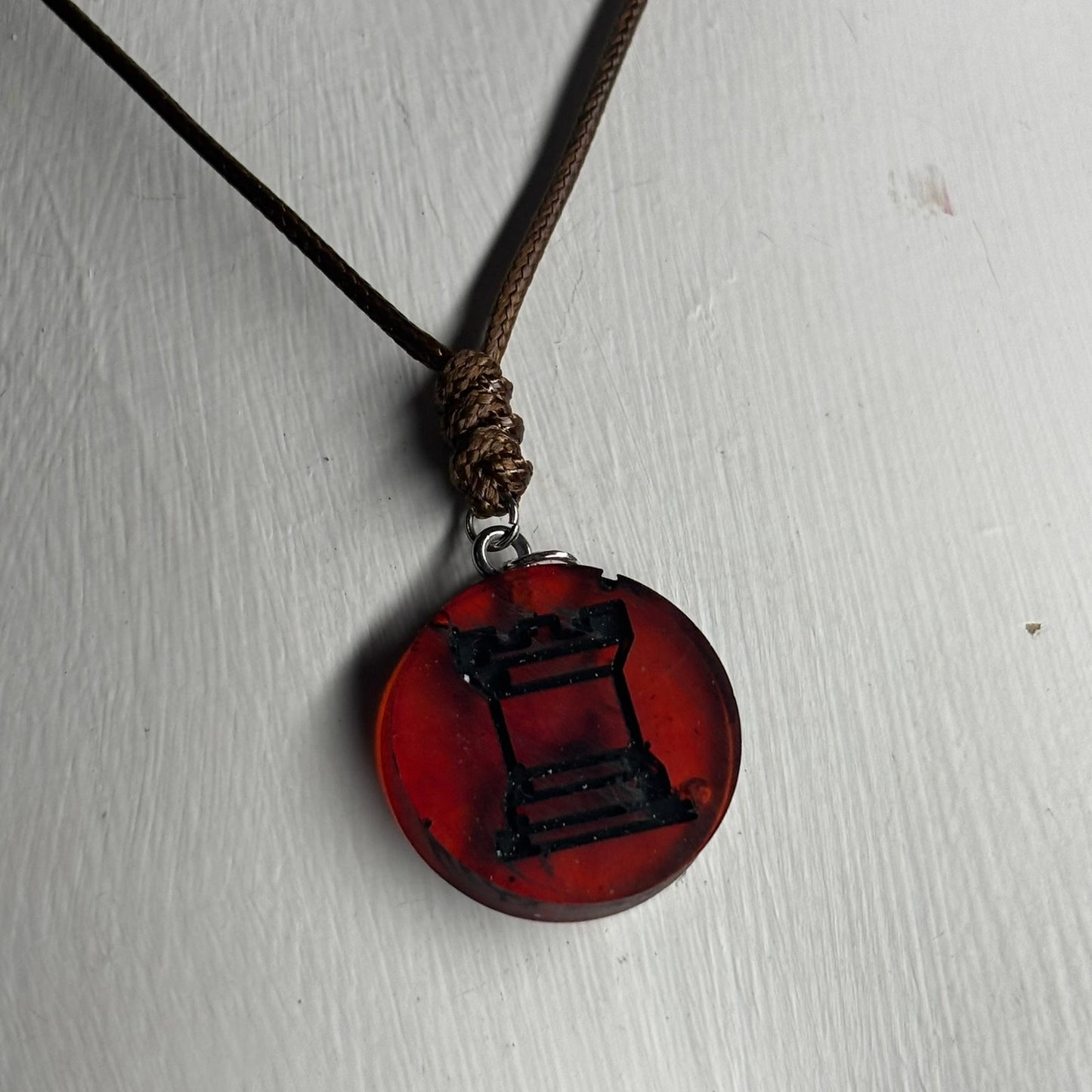 Dark Cherry Red Rook - Handmade Resin Chess Necklace