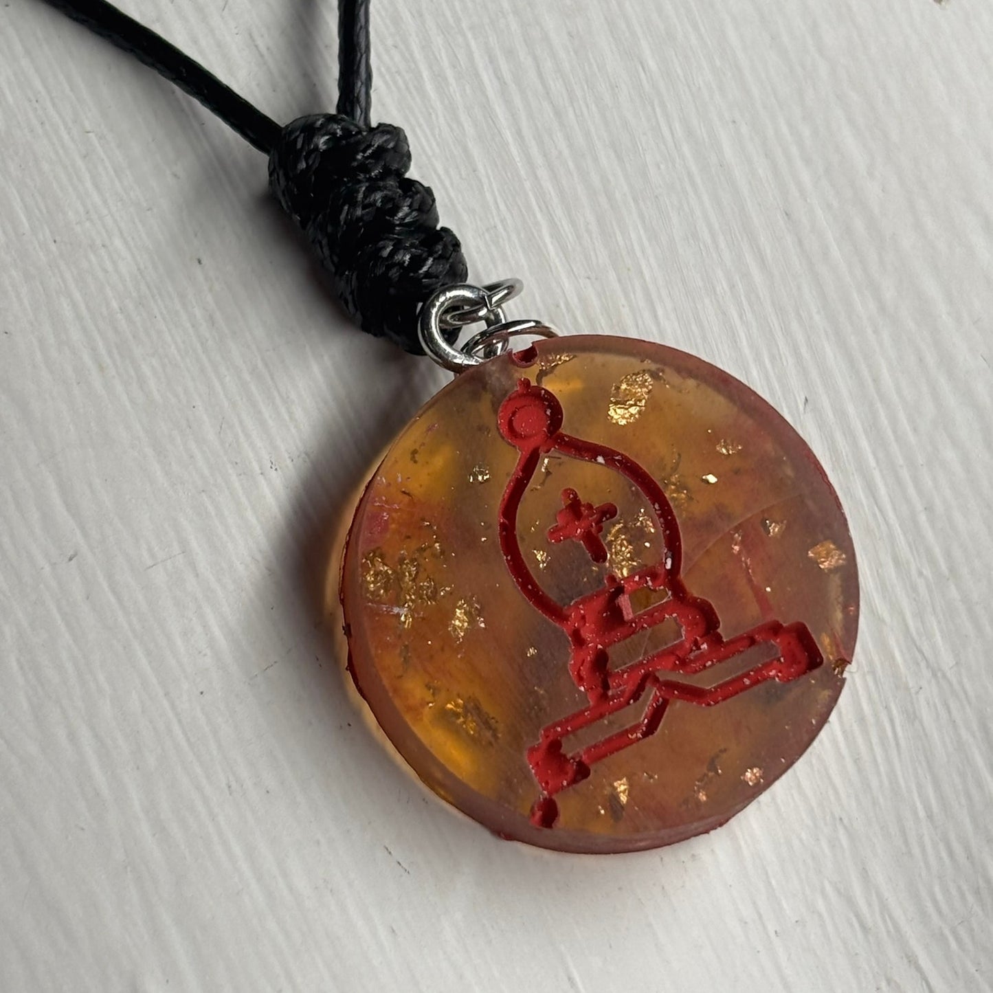Amber Red Bishop - Handmade Resin Chess Necklace