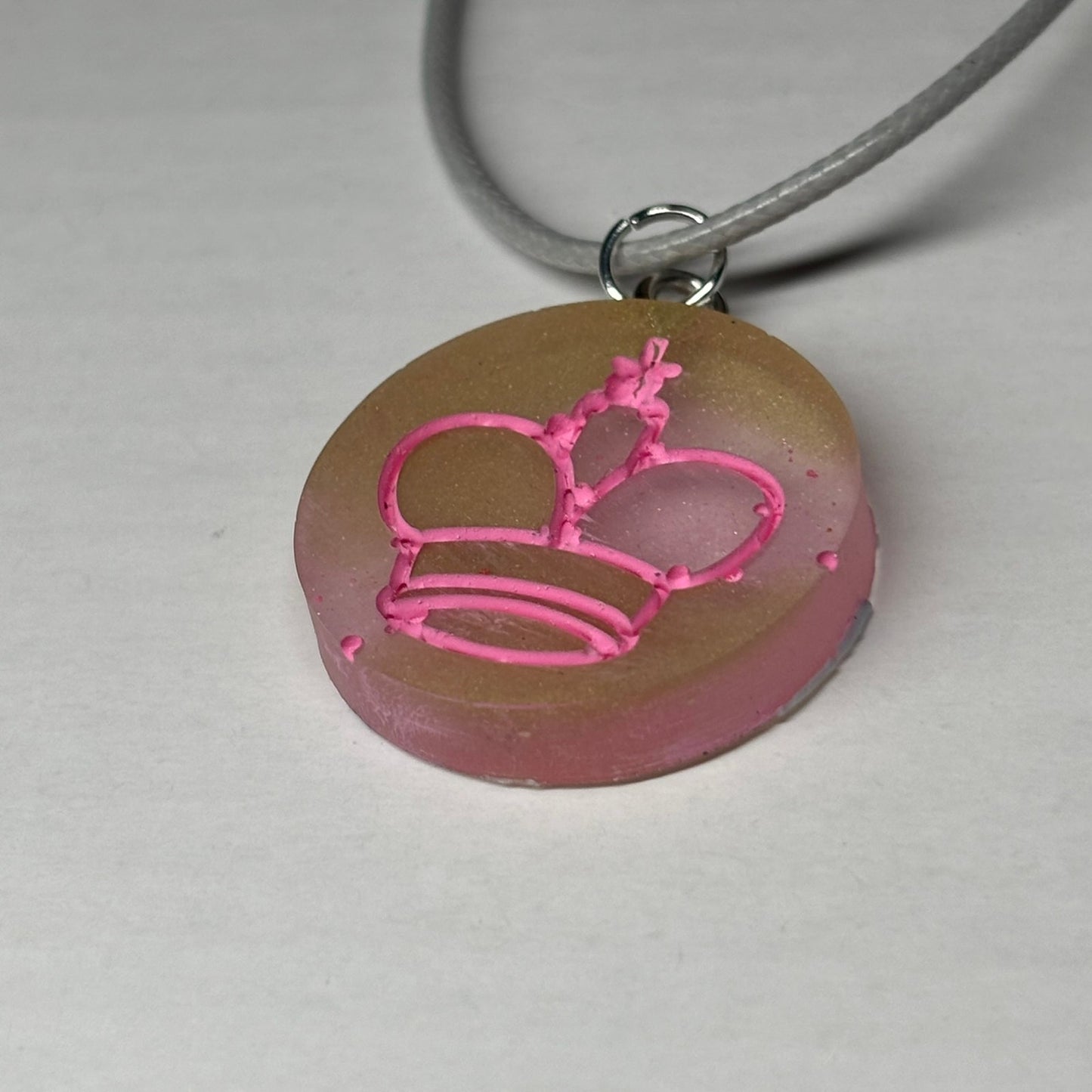 Cream Pink King - Handmade Resin Chess Necklace