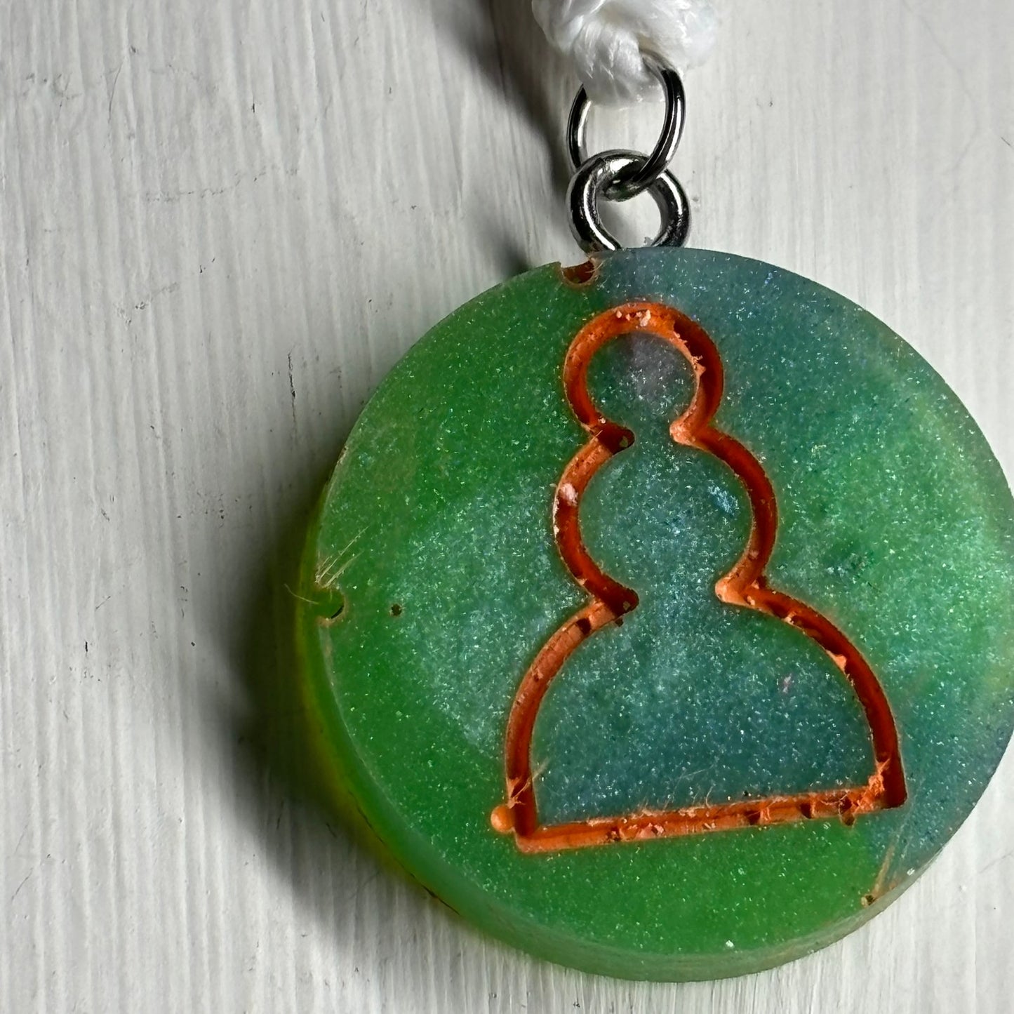 Green Orange Pawn - Handmade Resin Chess Necklace