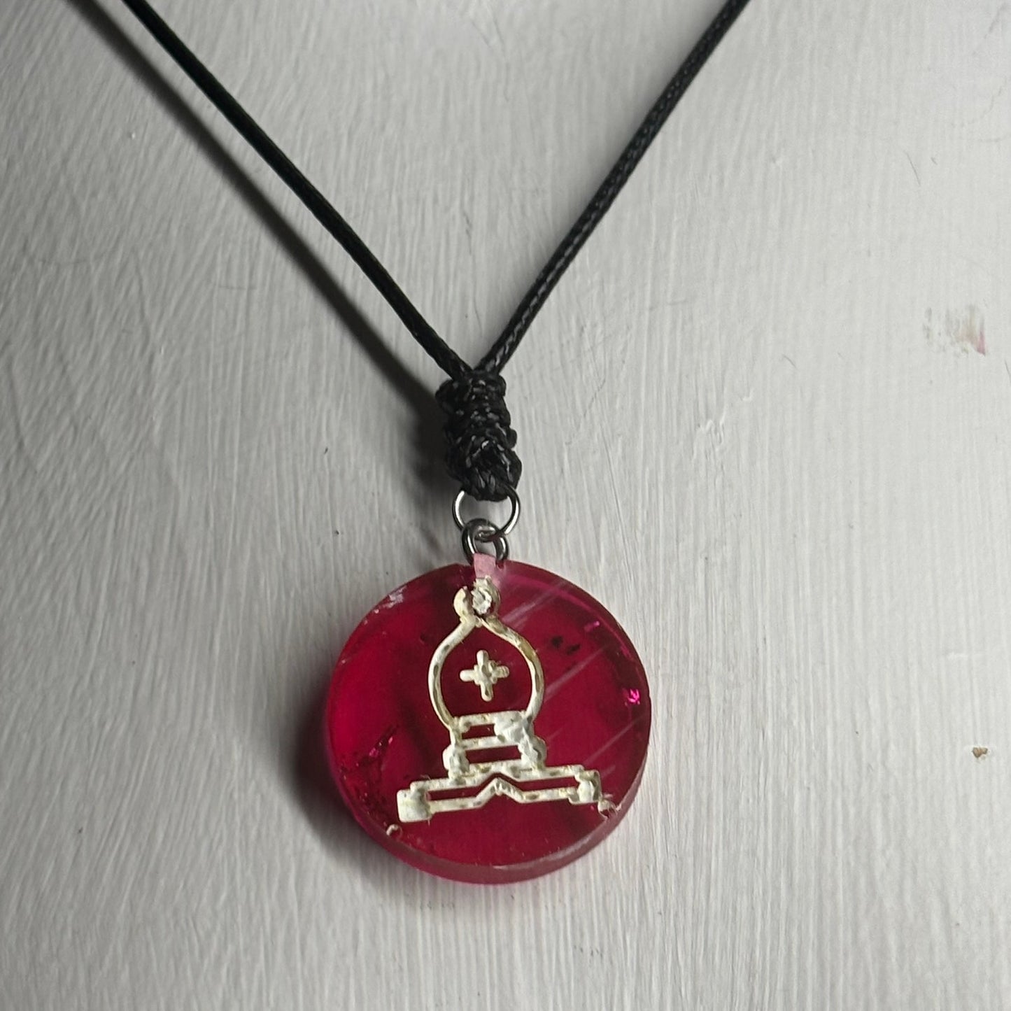 Cherry Red Bishop - Handmade Resin Chess Necklace