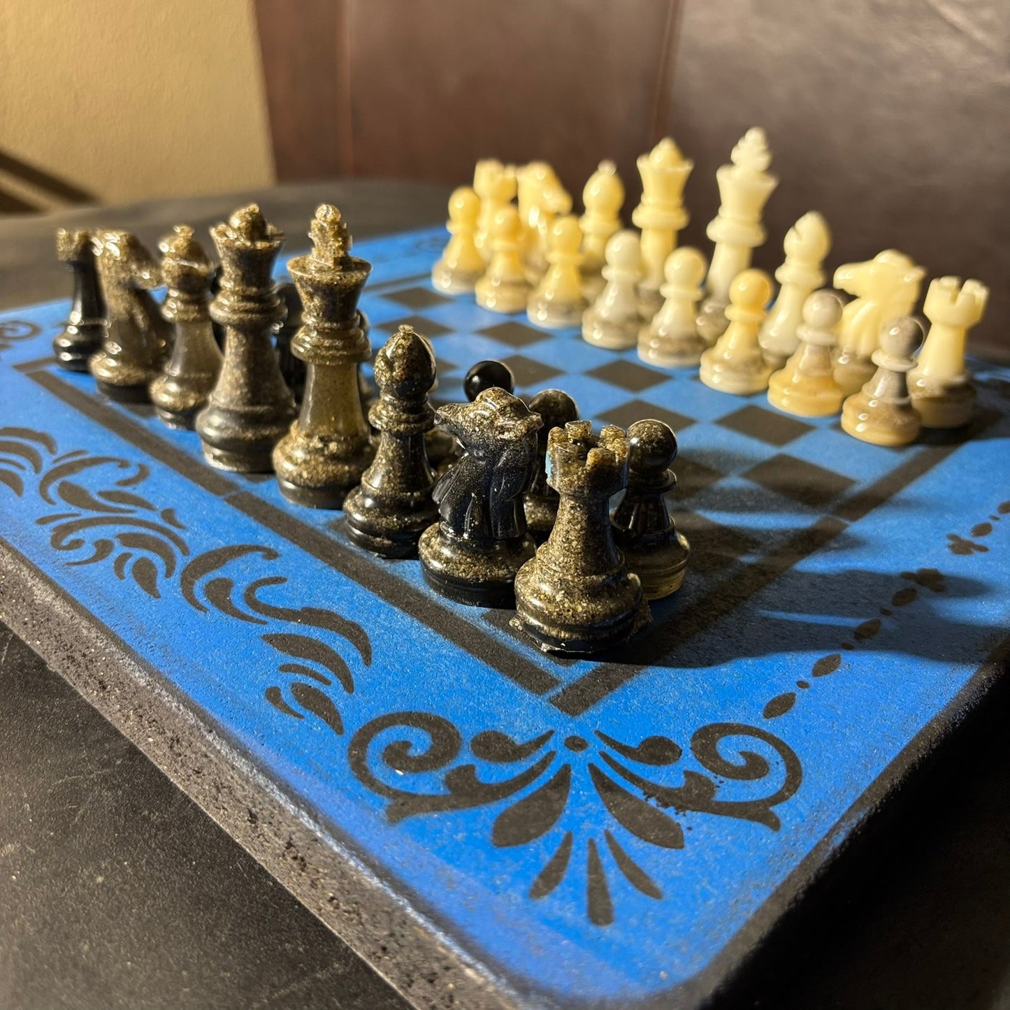 Supreme Blue & Black - Painted Chess Set