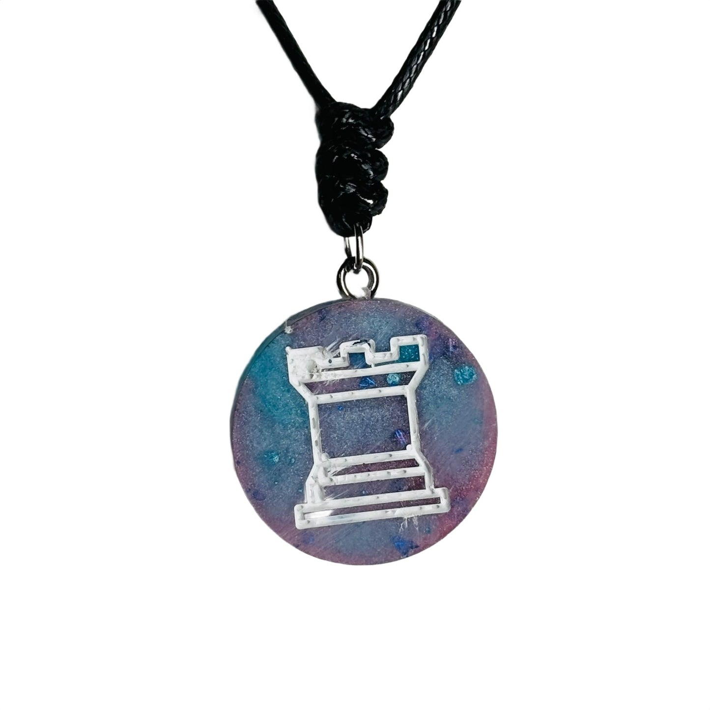 Cotton Candy Rook - Handmade Resin Chess Necklace - Flat Edition