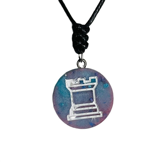 Cotton Candy Rook - Handmade Resin Chess Necklace - Flat Edition