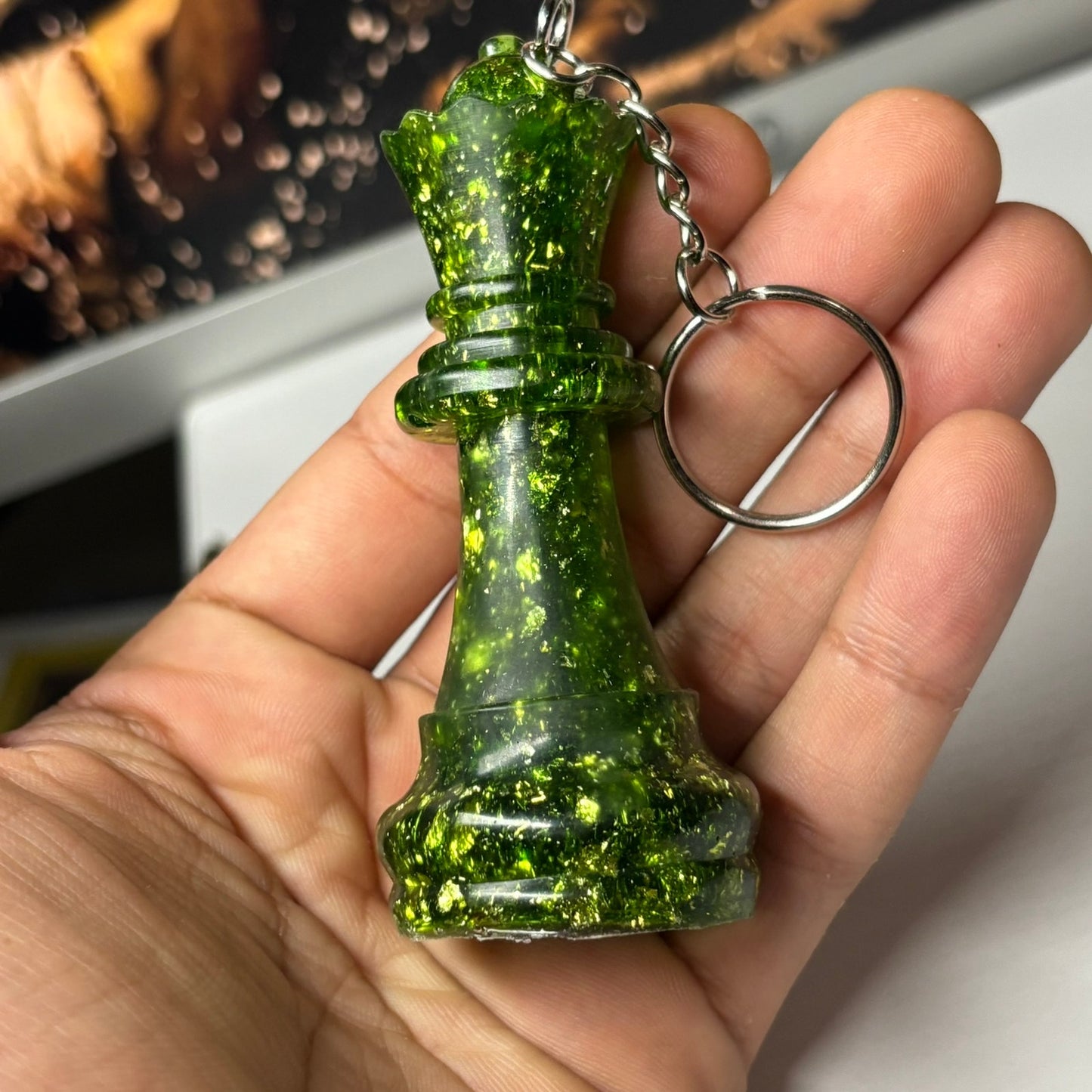 Green Emerald Queen - Handmade Resin Keychain - Large Edition