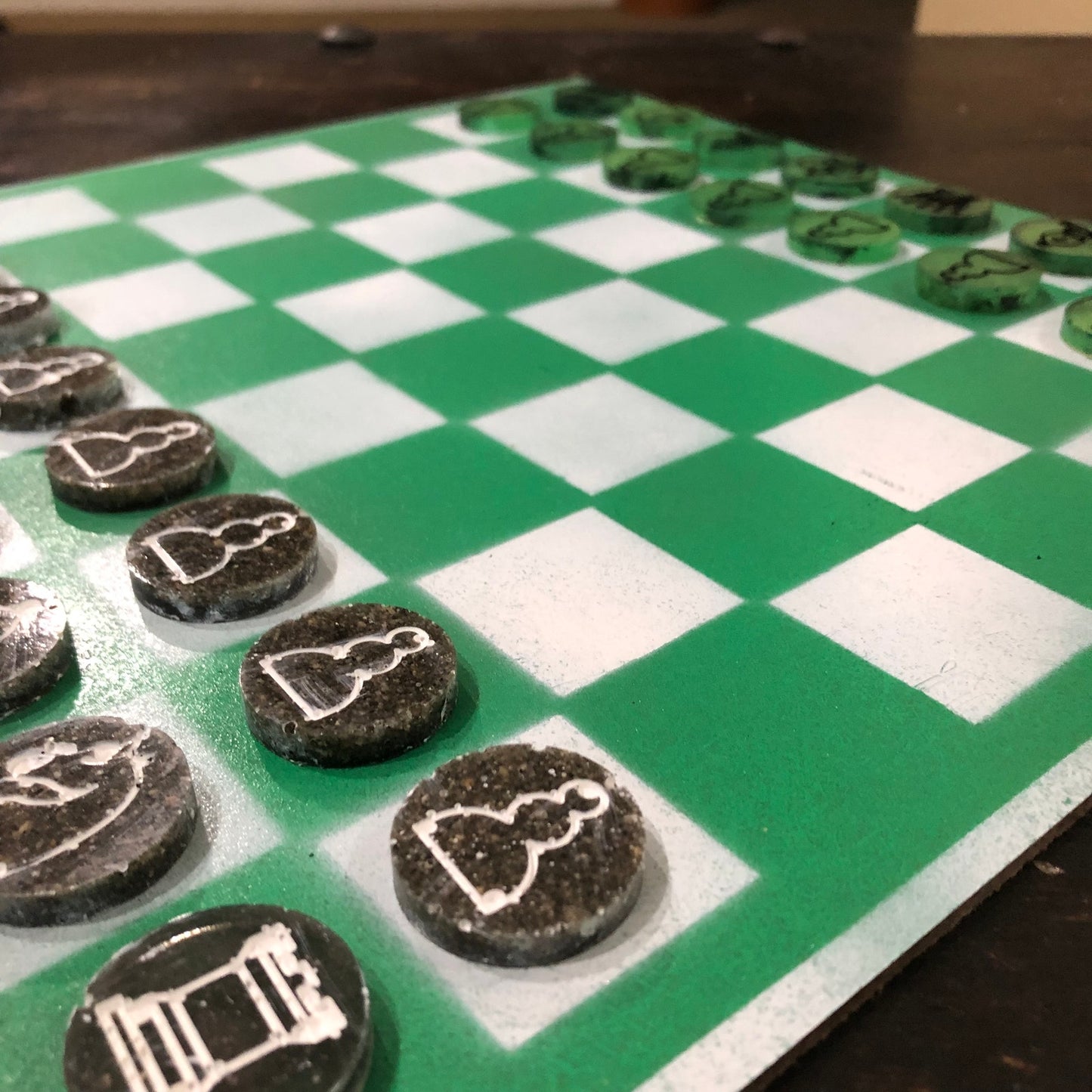 Green & White - Painted Chess Set