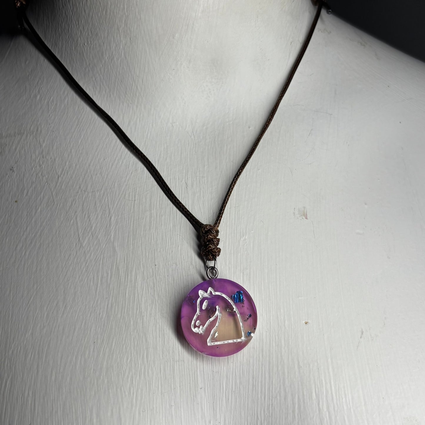 Cosmic Purple Knight - Handmade Resin Chess Necklace