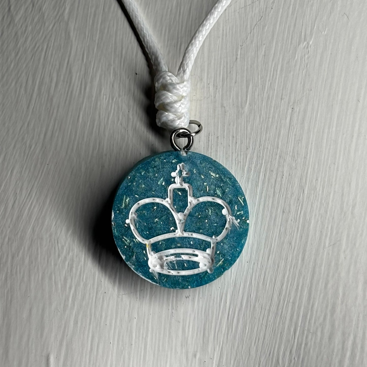 Blue Crystal King - Handmade Resin Chess Necklace