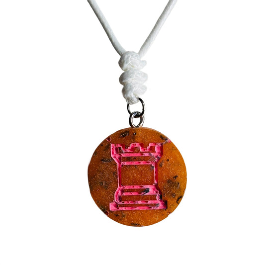 Lava Pink Rook - Handmade Resin Chess Necklace