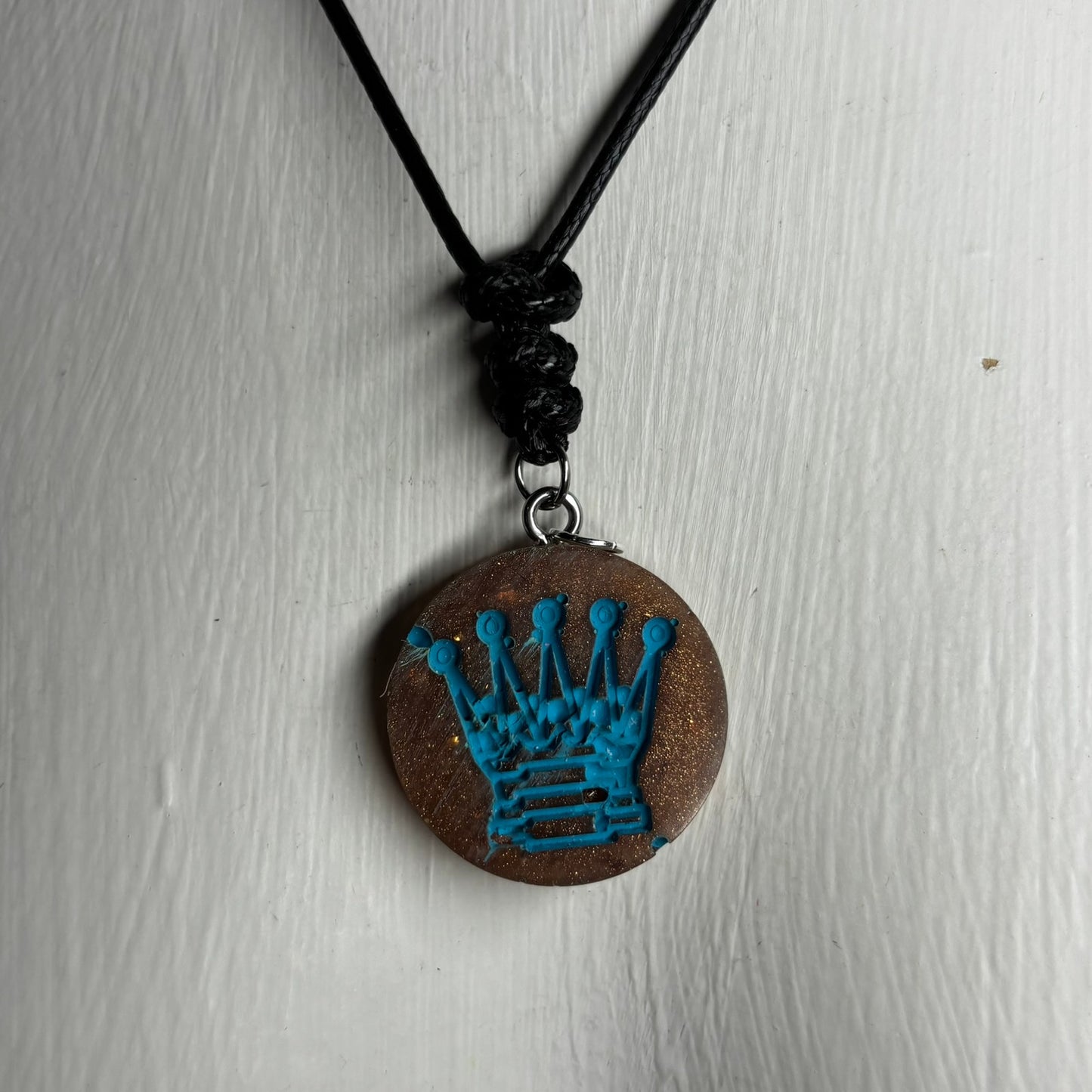 Blue Print Queen - Handmade Resin Chess Necklace