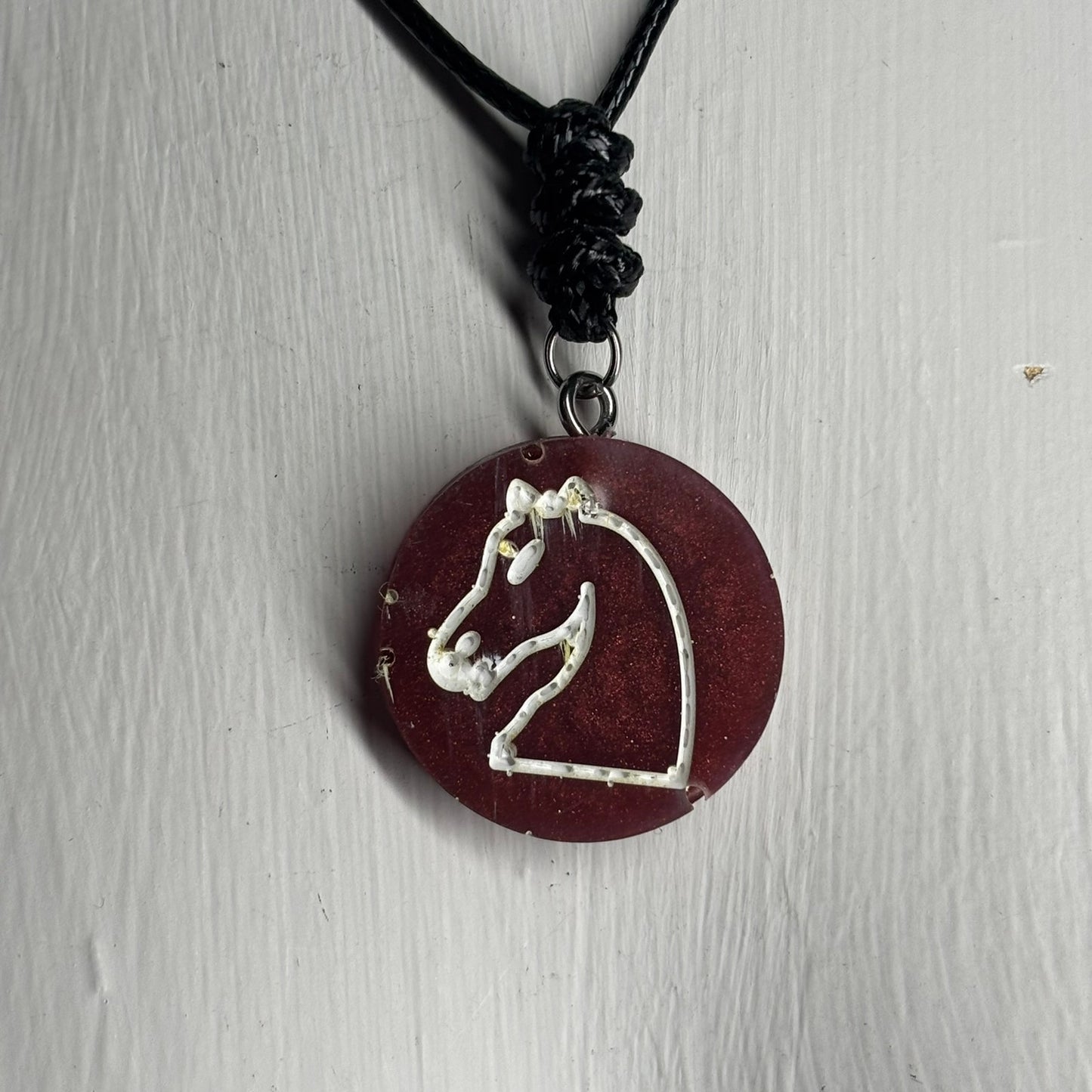 Burgundy Red Knight - Handmade Resin Chess Necklace