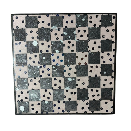 Black Flowers - Scrapbook Chess Board