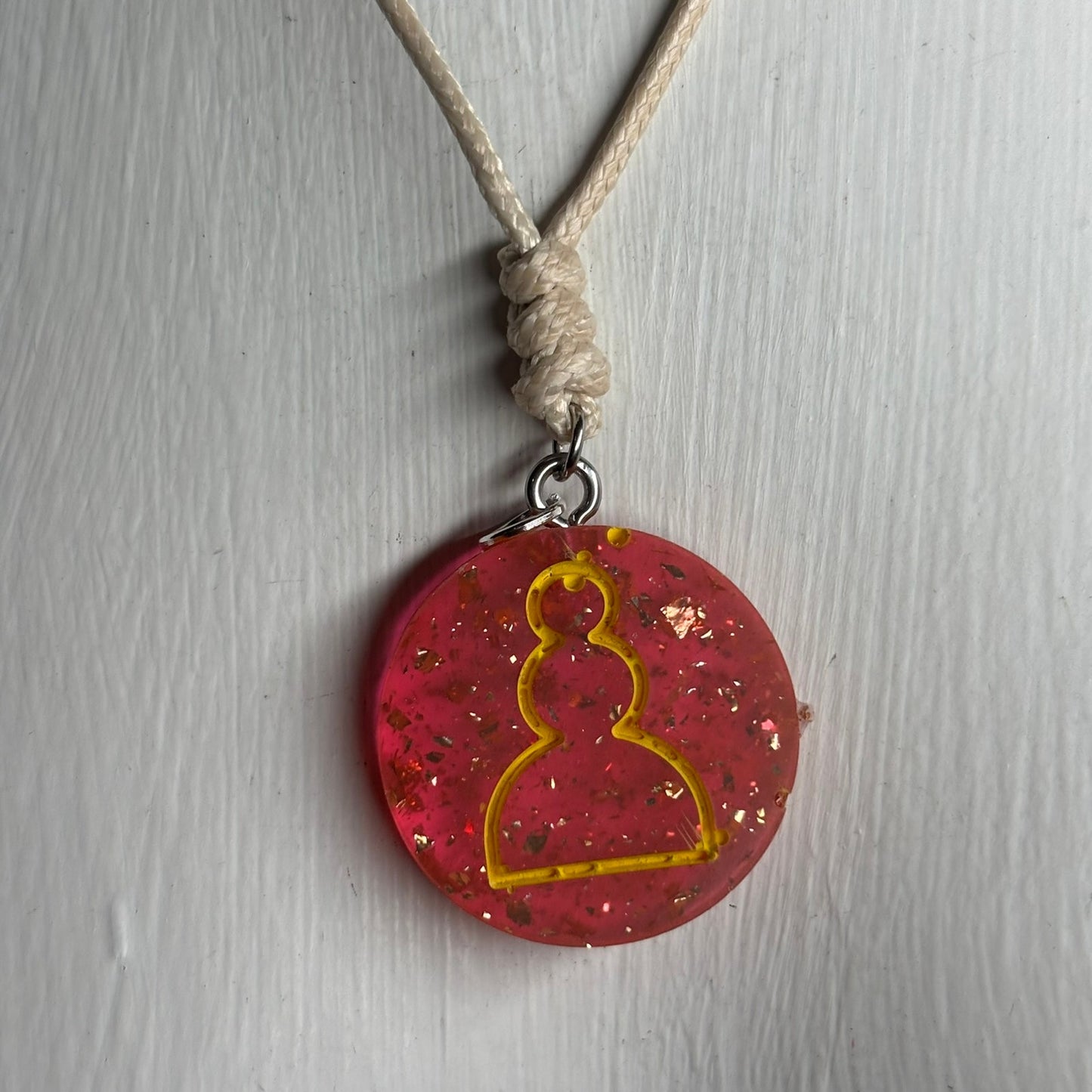 Cream Red Pawn - Handmade Resin Chess Necklace