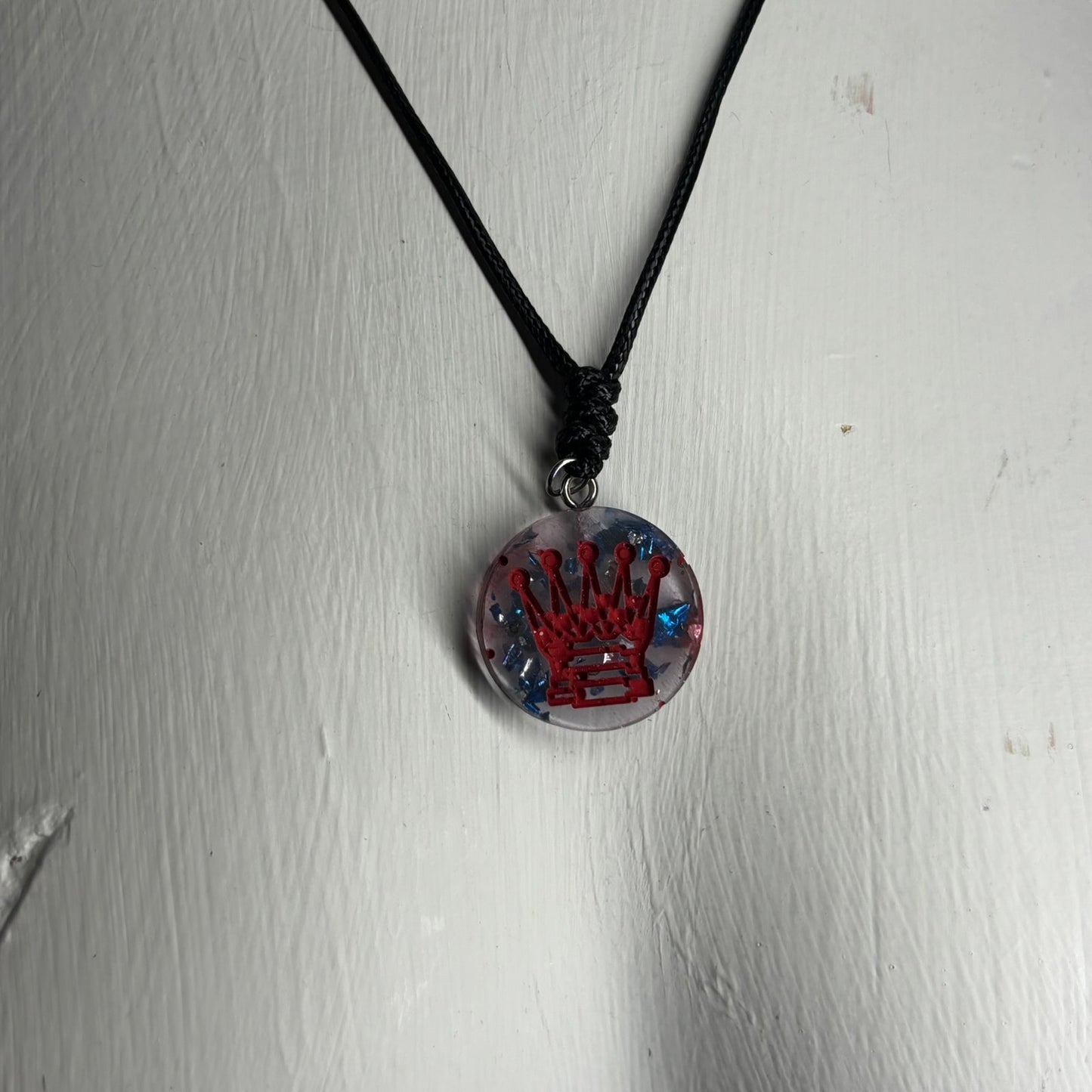 Red Print Queen - Handmade Resin Chess Necklace