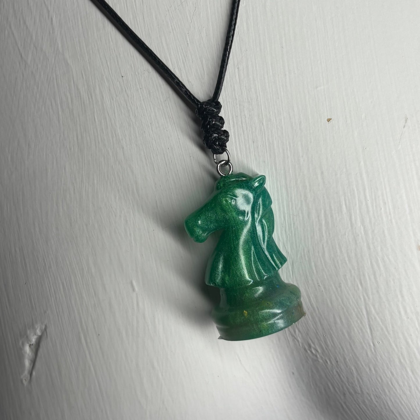 Royal Green Knight - Handmade Resin Chess Necklace