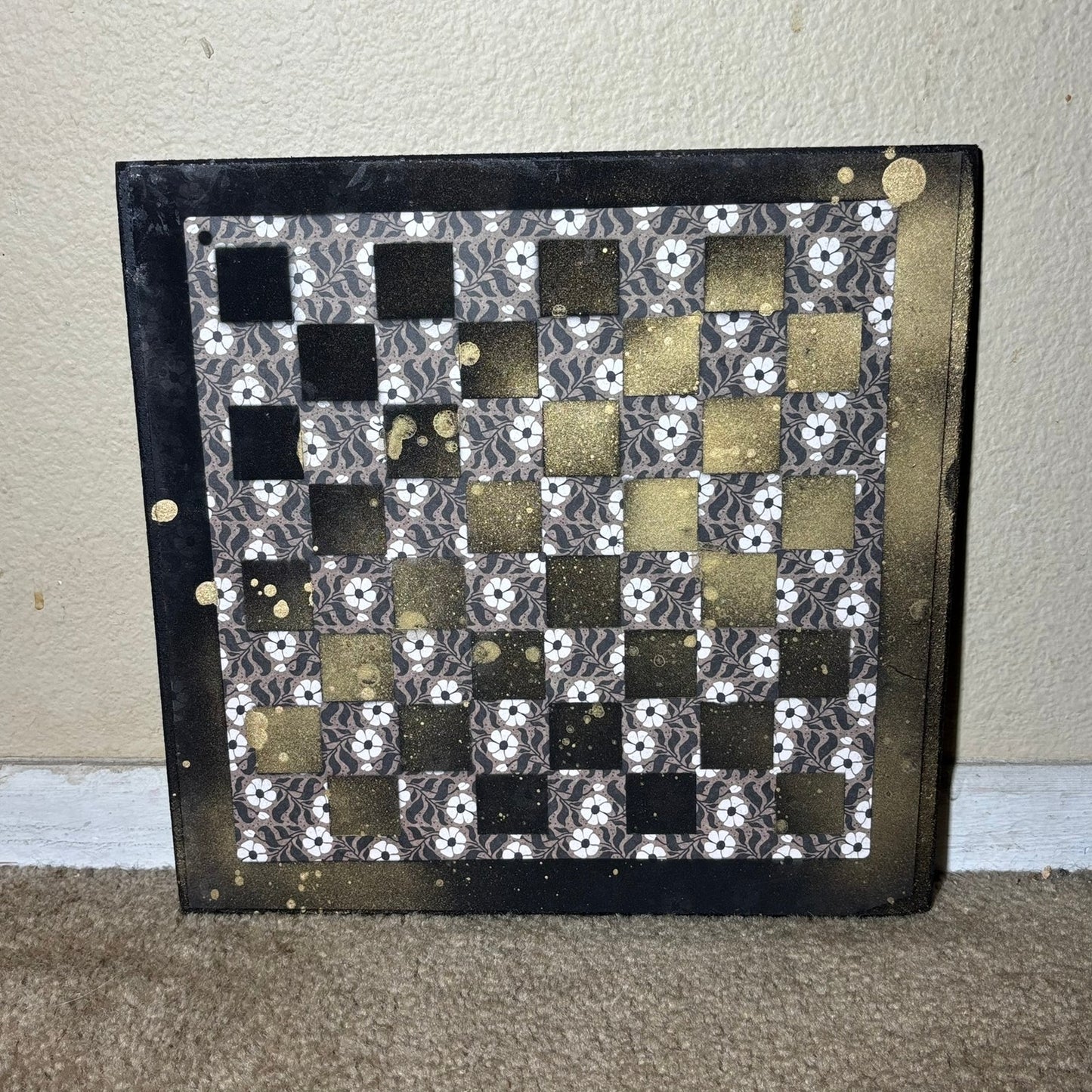 Gold Mist Black Flowers - Scrapbook Chess Board