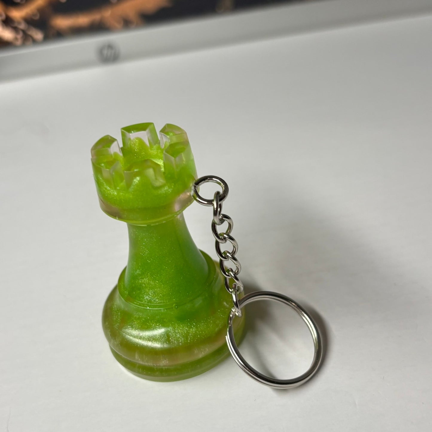 Lime Green Rook - Handmade Resin Keychain - Large Edition
