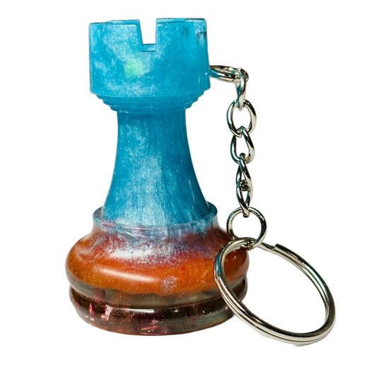 Cool Blue Rook - Handmade Resin Keychain - Large Edition