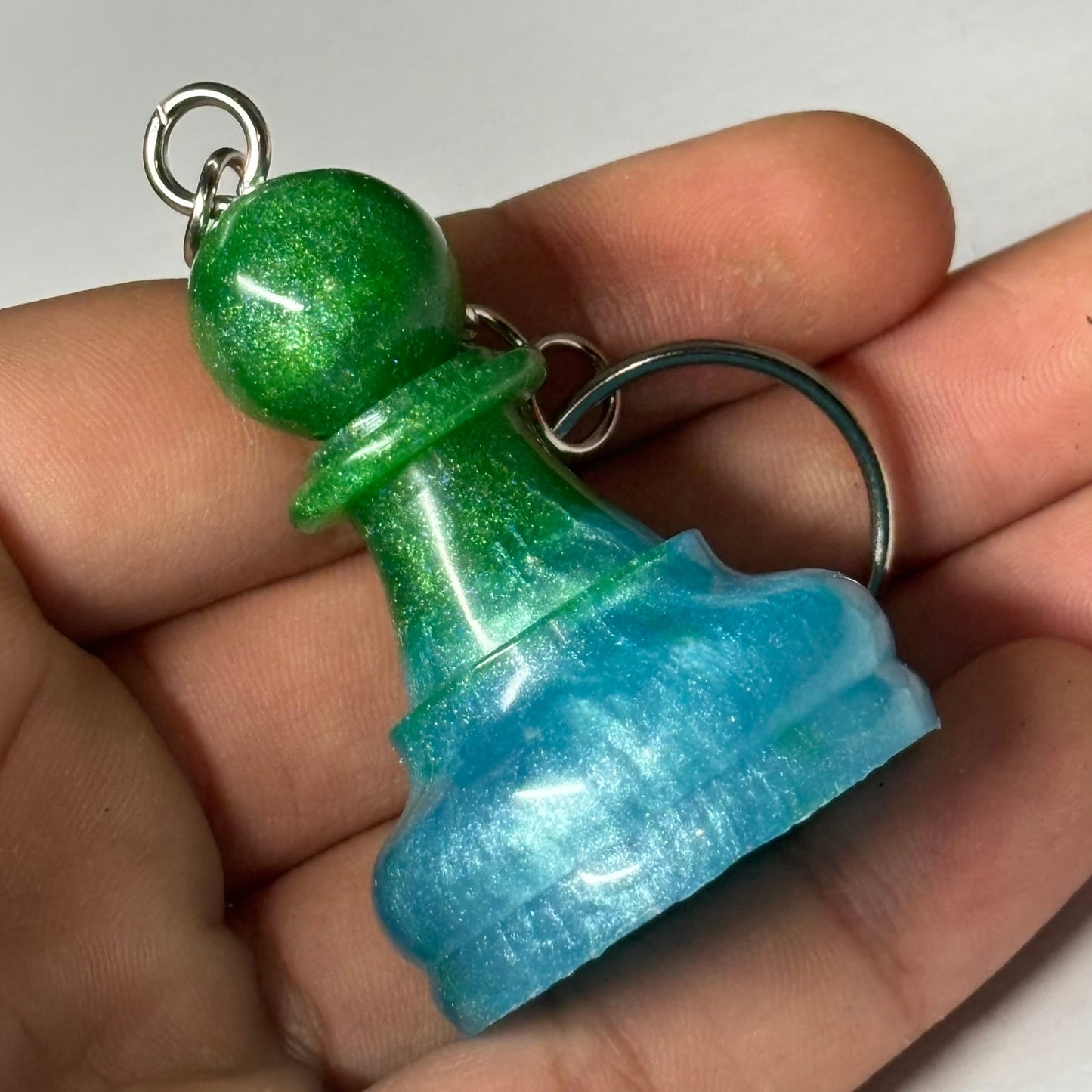 Green Blue Pawn - Handmade Resin Keychain - Large Edition