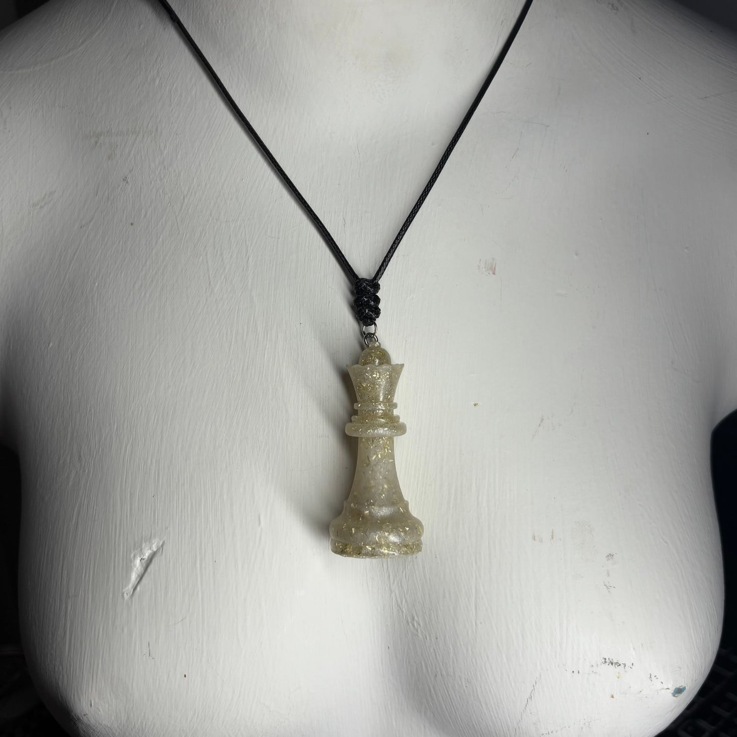 White Crystal Queen - Handmade Resin Chess Necklace
