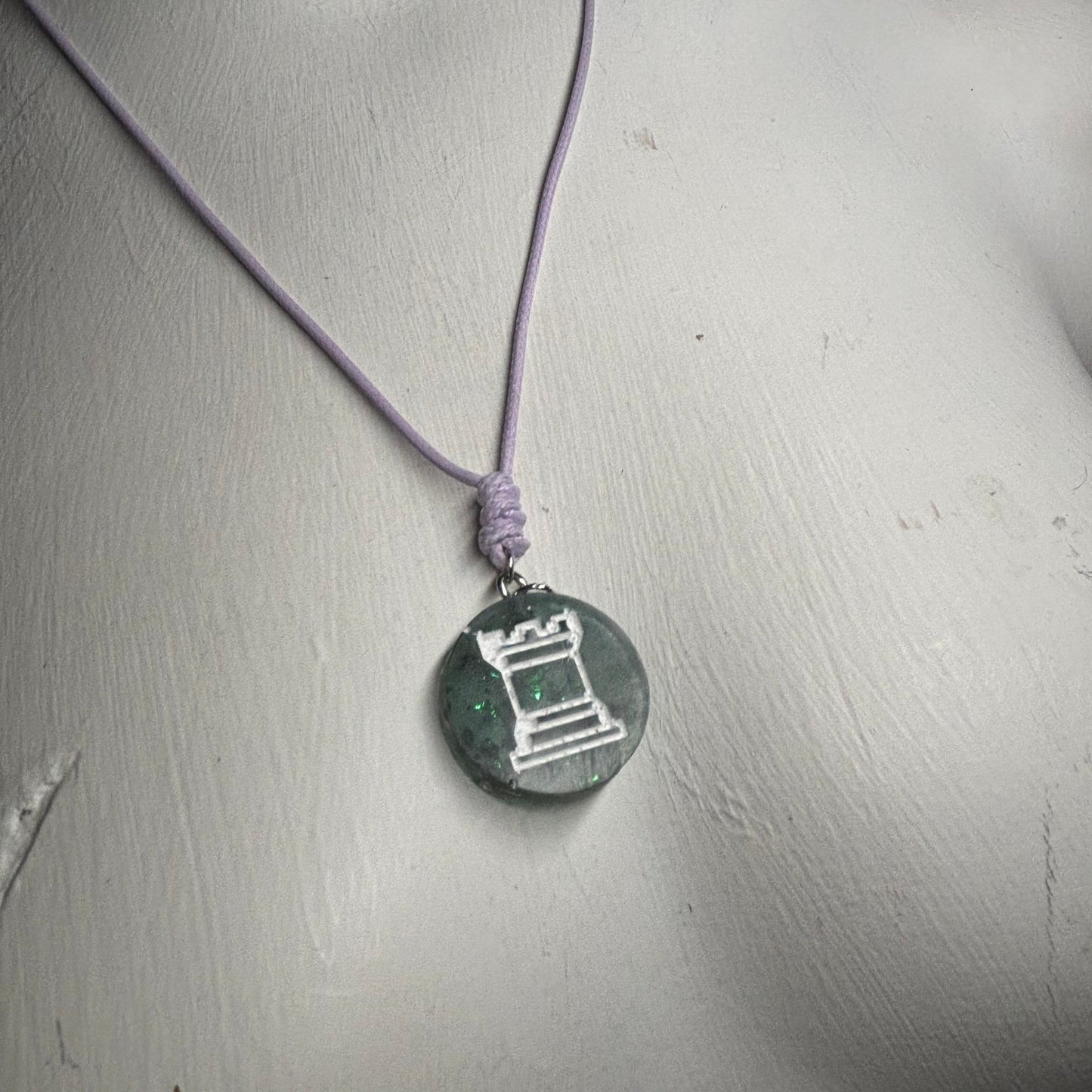 Crystal Green Rook - Handmade Resin Chess Necklace