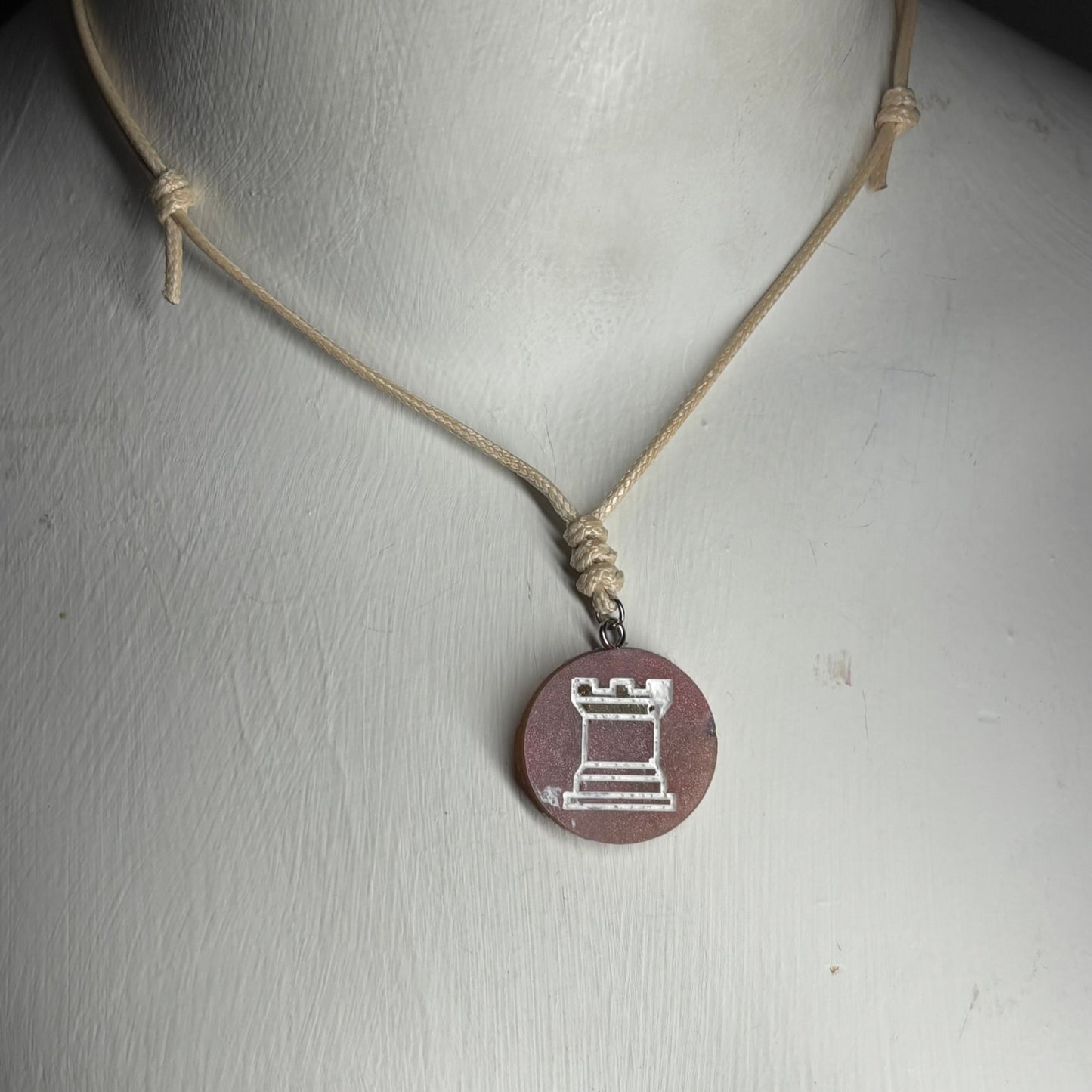Peach Cream Rook - Handmade Resin Chess Necklace